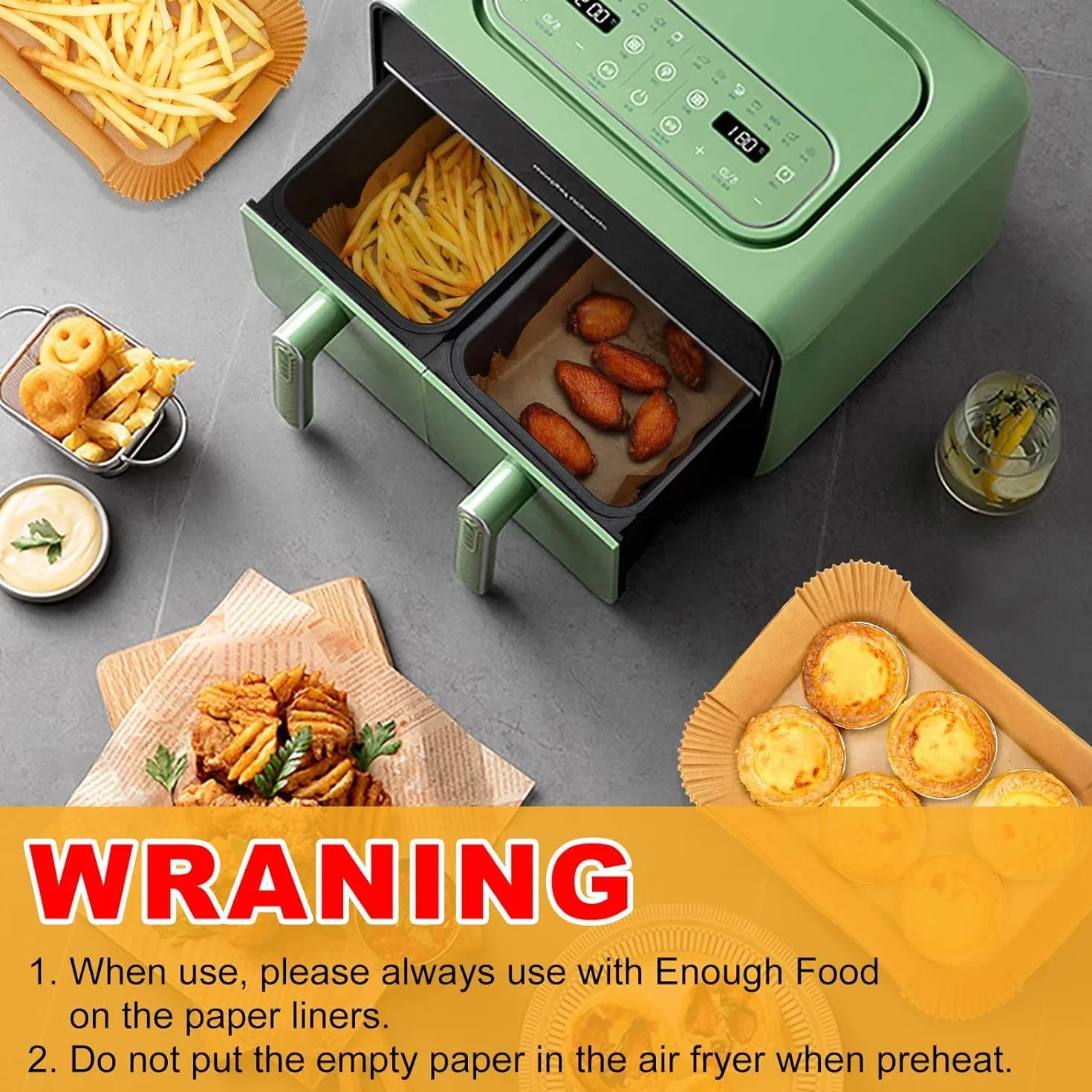 Papier Cuisson pour Ninja Air Fryer, 100 Pièces Rectangulaires 20x14cm Sulfurisé Épaissi