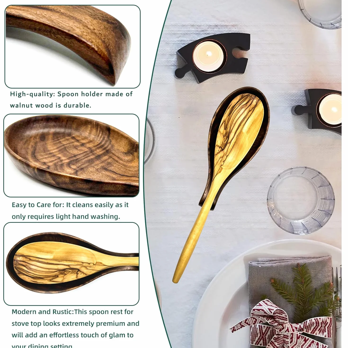 Repose-cuillère en Bois Noyer, Porte-cuillère Cuisine, pour Louches, Pinces, Spatule