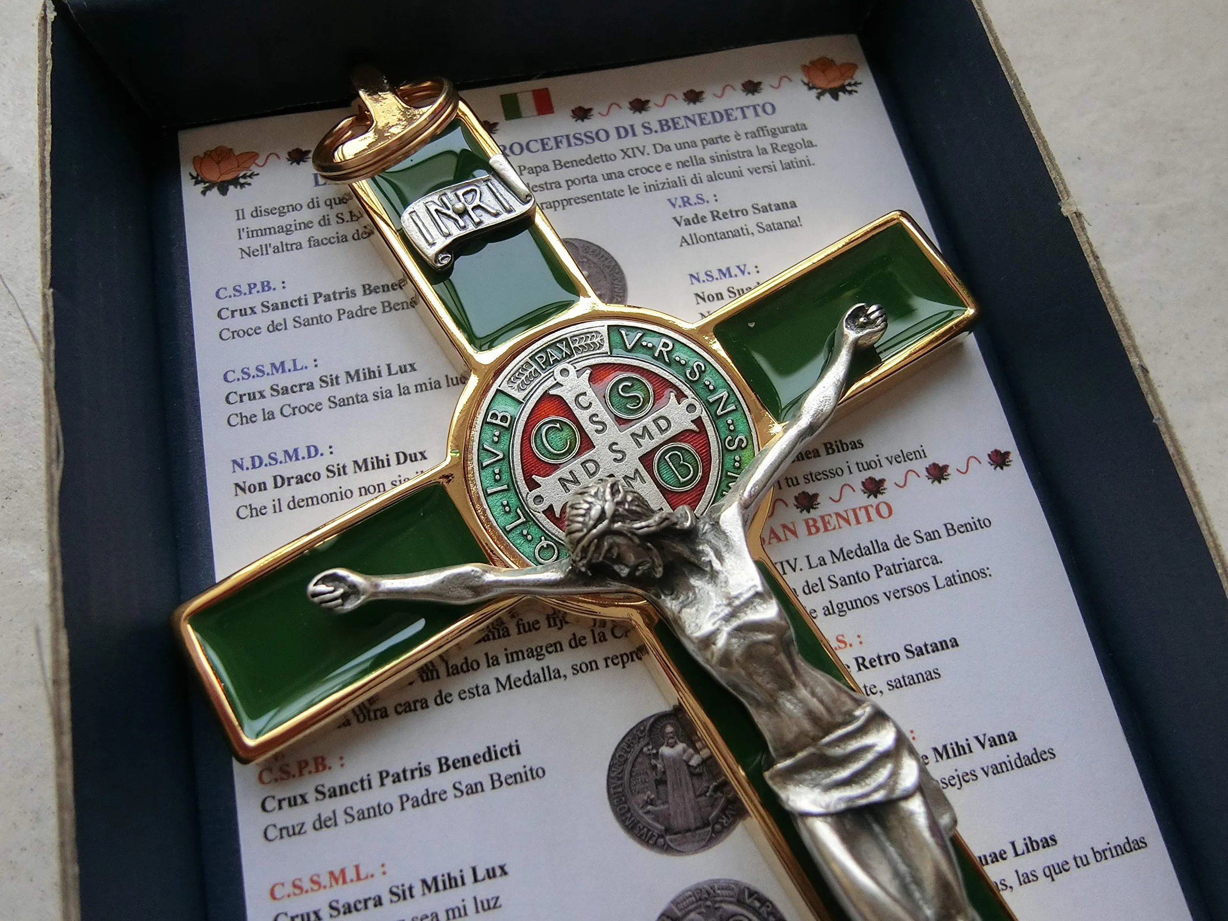 GTBITALY Croix Crucifix Or Doré Saint Béni 20 cm Émaillé à la Main avec Boîte Cadeau