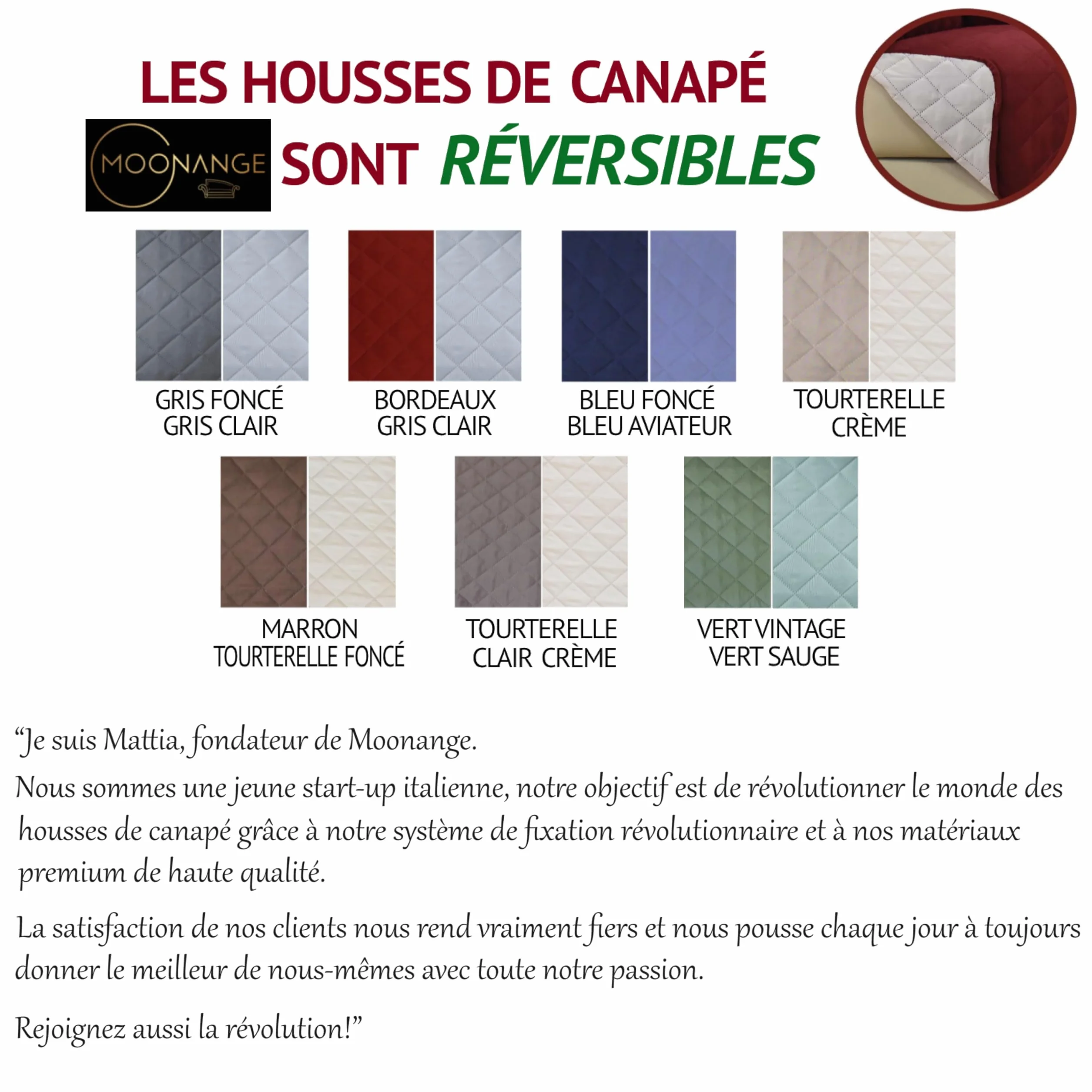 Moonange Housse de canapé 3 Places 165 cm Imperméable Réversible Antidérapante Taupe