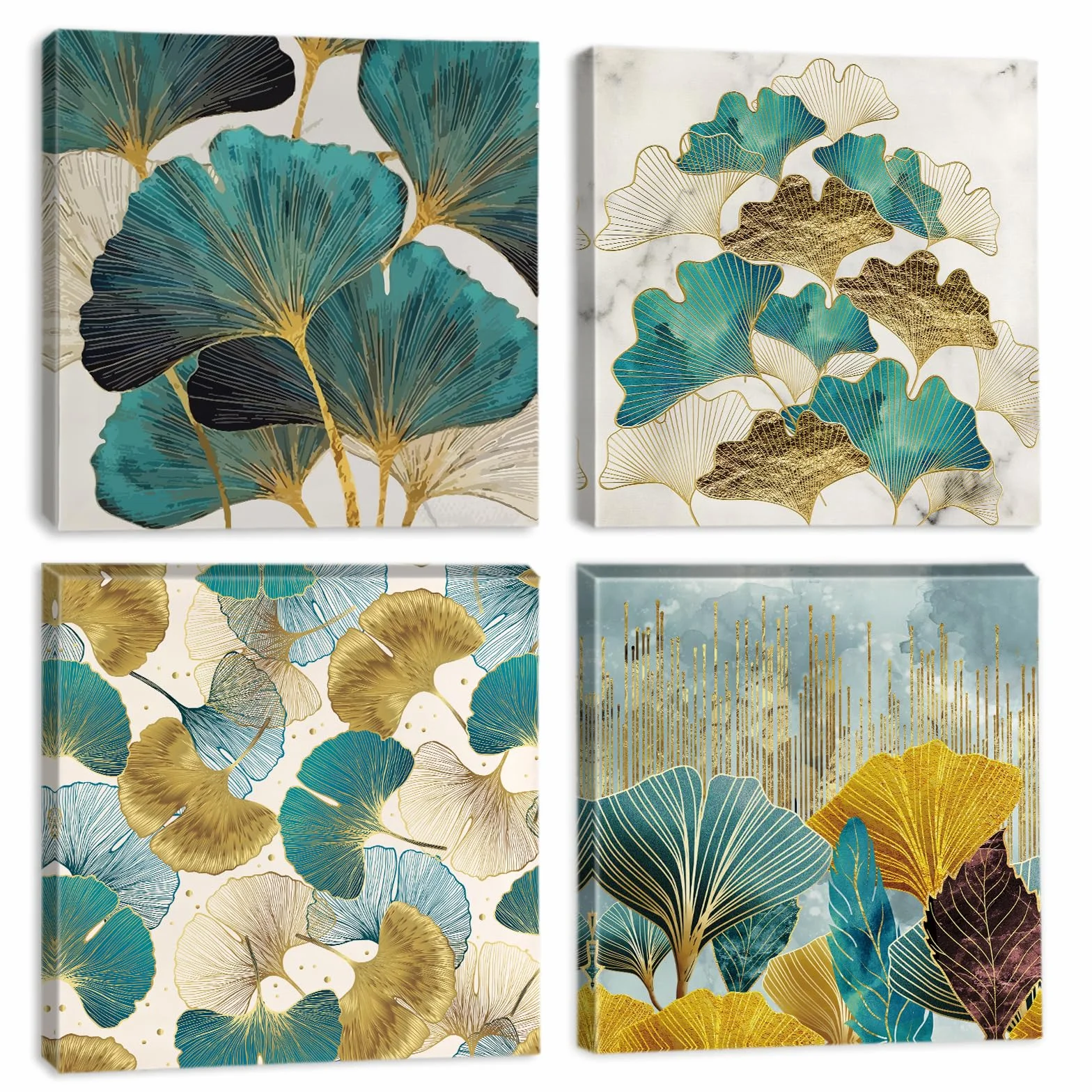 Artscope 4 Pièces Impression sur Toile Feuilles de Ginkgo 30x30cm Décoration Murale