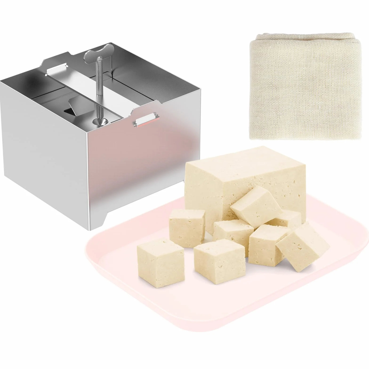 Presse à tofu en acier inoxydable 500 g avec bol et étamine pour fromage fait maison