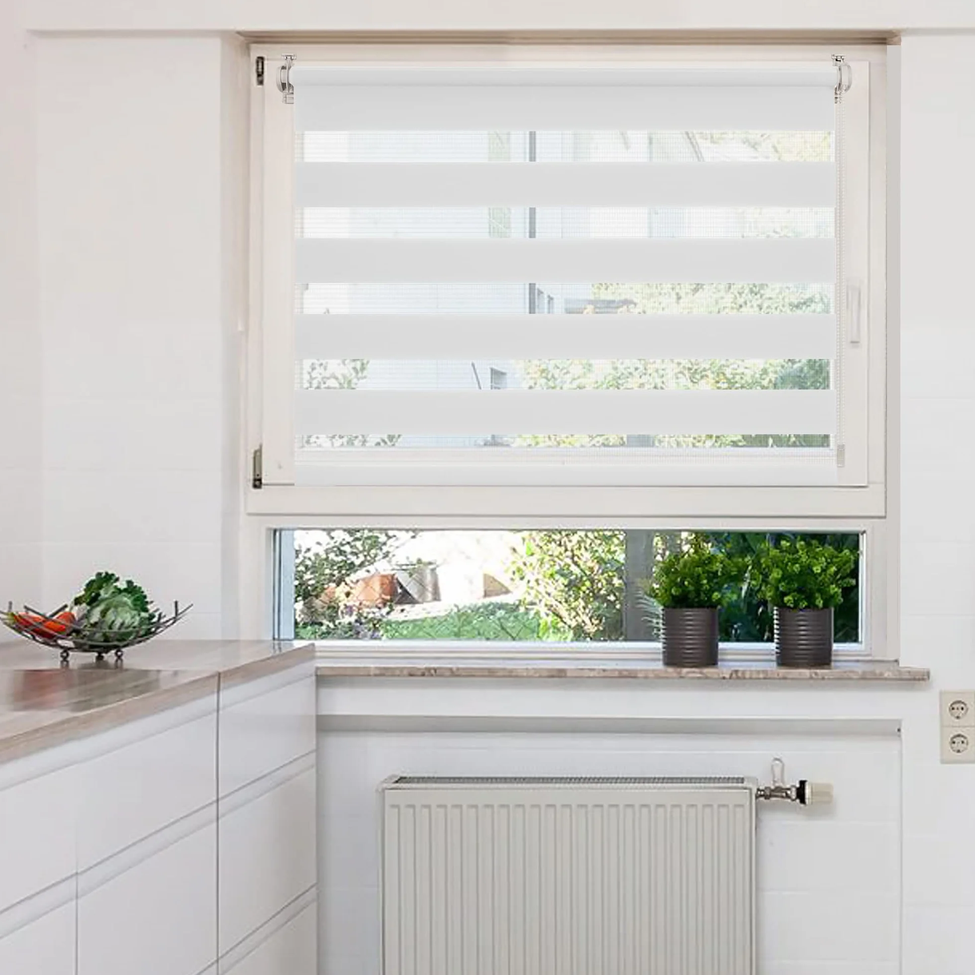 Enrouleur Jour Nuit sans Perçage Tamisant pour Fenêtre 55 x 150 cm Blanc