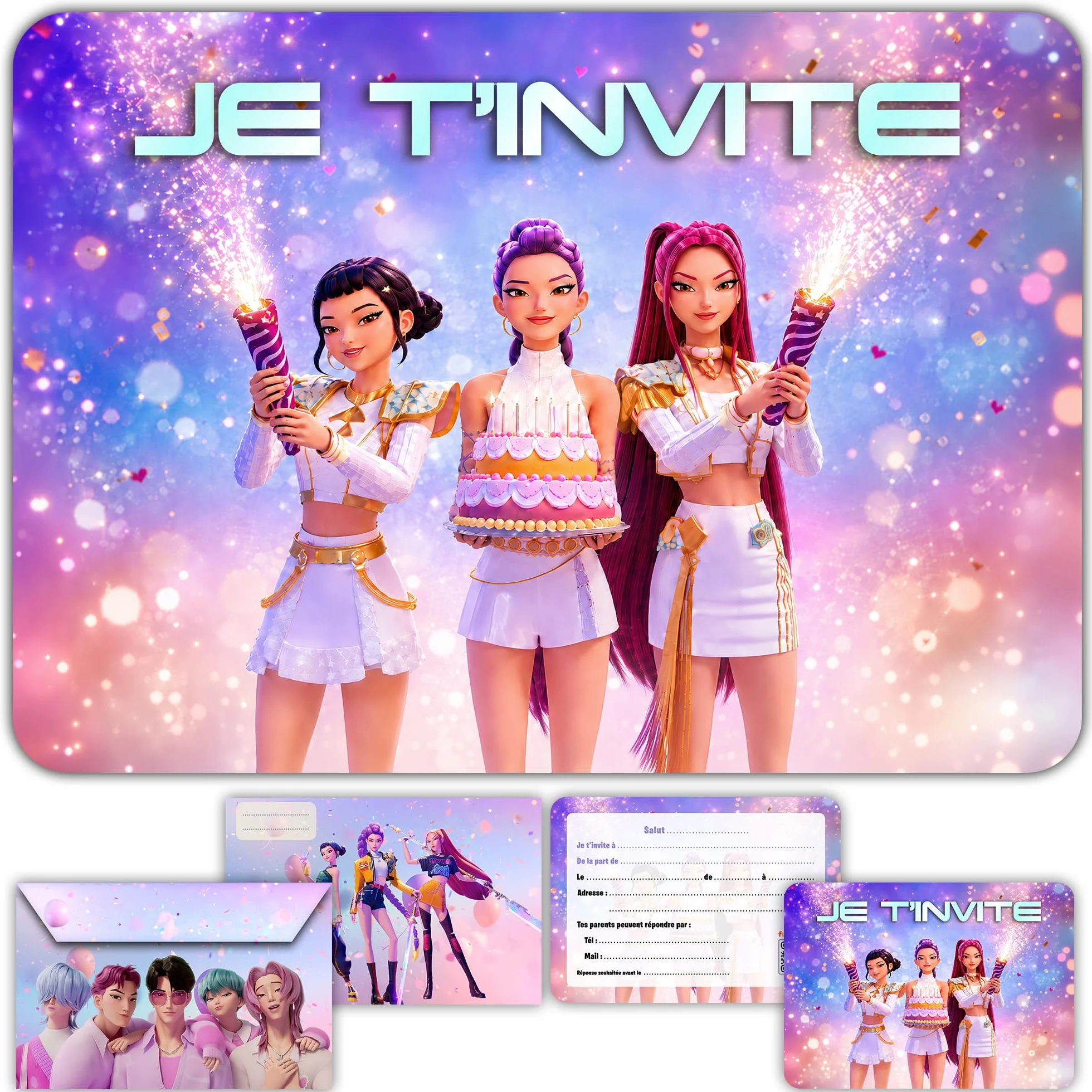 Fun4kid 12x Cartes Invitation Anniversaire Filles Danse avec Enveloppes Assorties