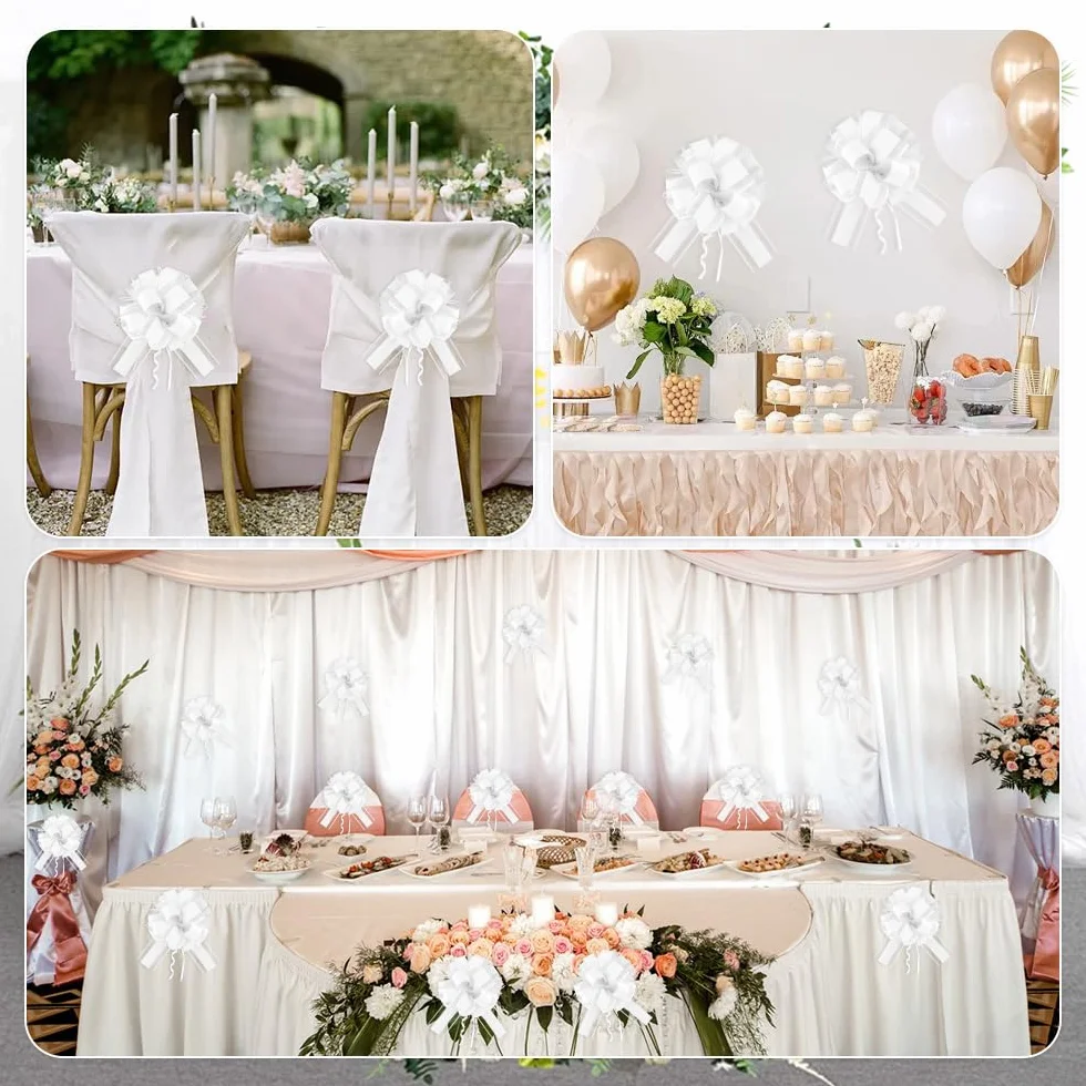 Grands Nœuds à Tirer Blancs 15cm Rubans Décoratifs pour Mariage Voiture Cadeaux