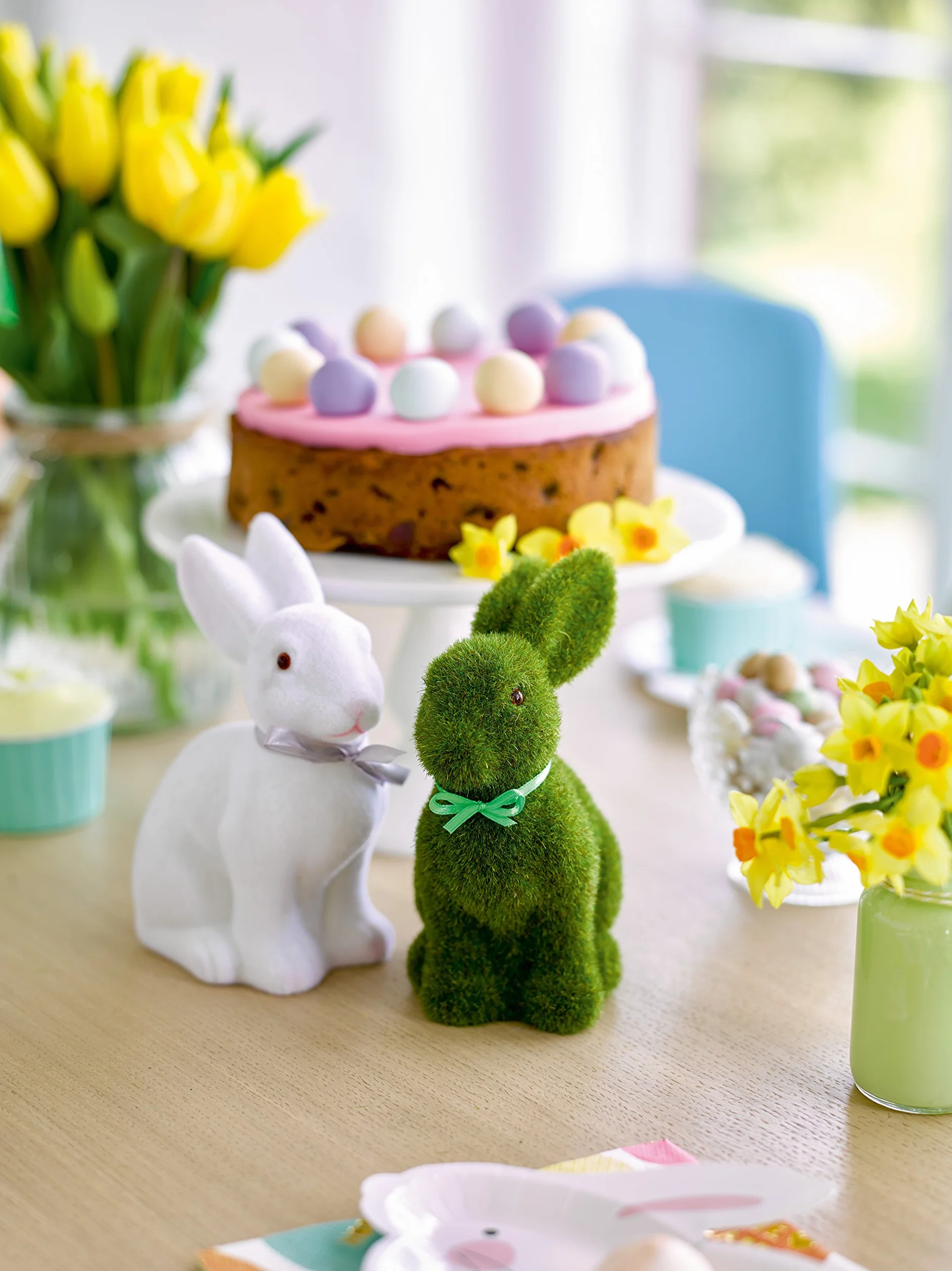 Figurine Lapin Pâques 15 cm Herbe Artificielle Mousse Décoration Table