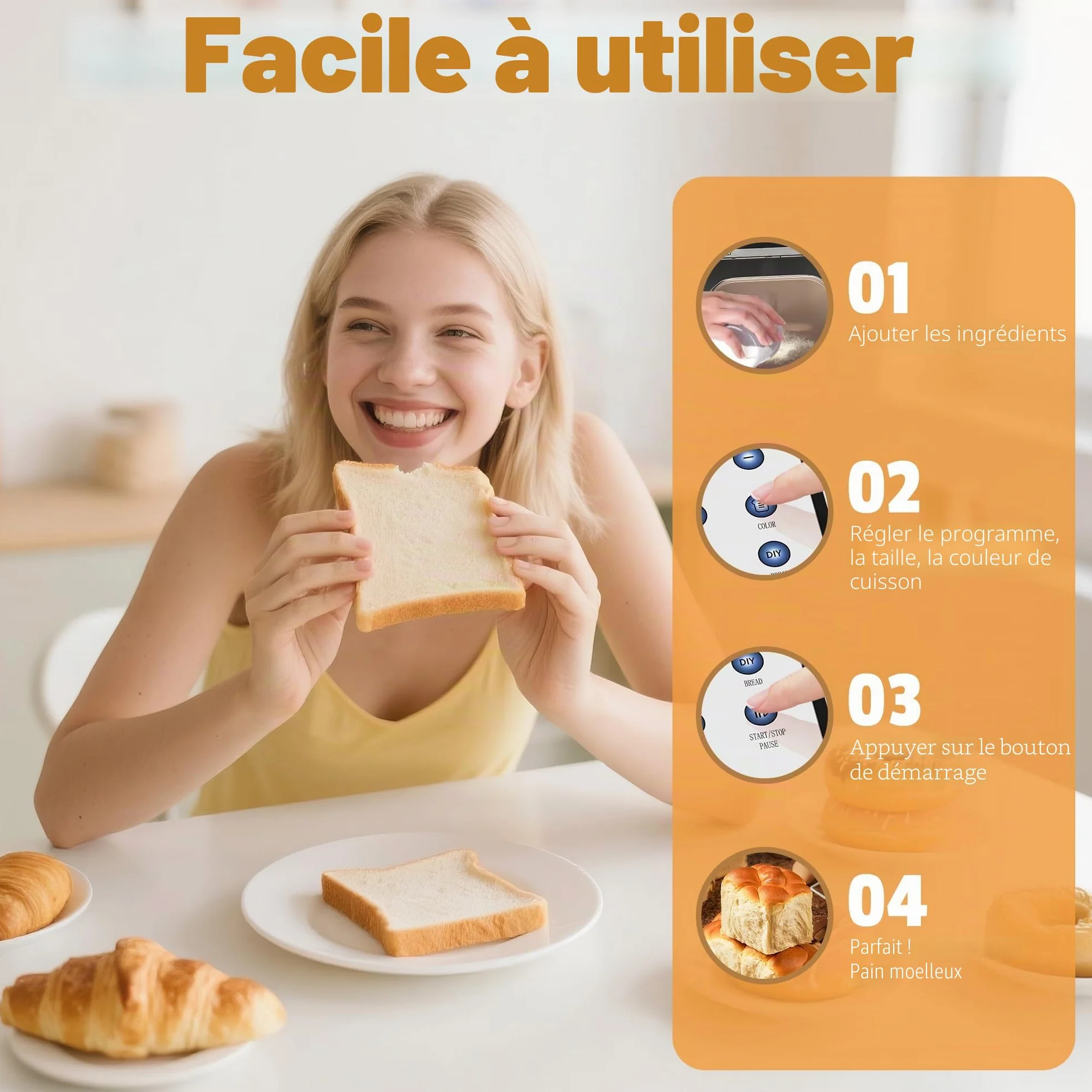 Machine à pain Karinear acier inoxydable 20 programmes départ différé 15h blanc