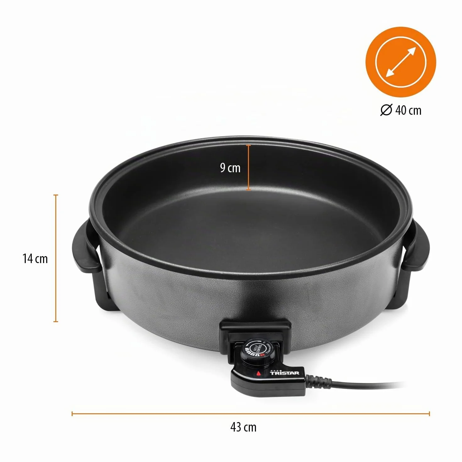 Tristar Poêle multifonctionnelle 7,5 l 40 cm thermostat réglable antiadhésif 1500 W PZ-9145