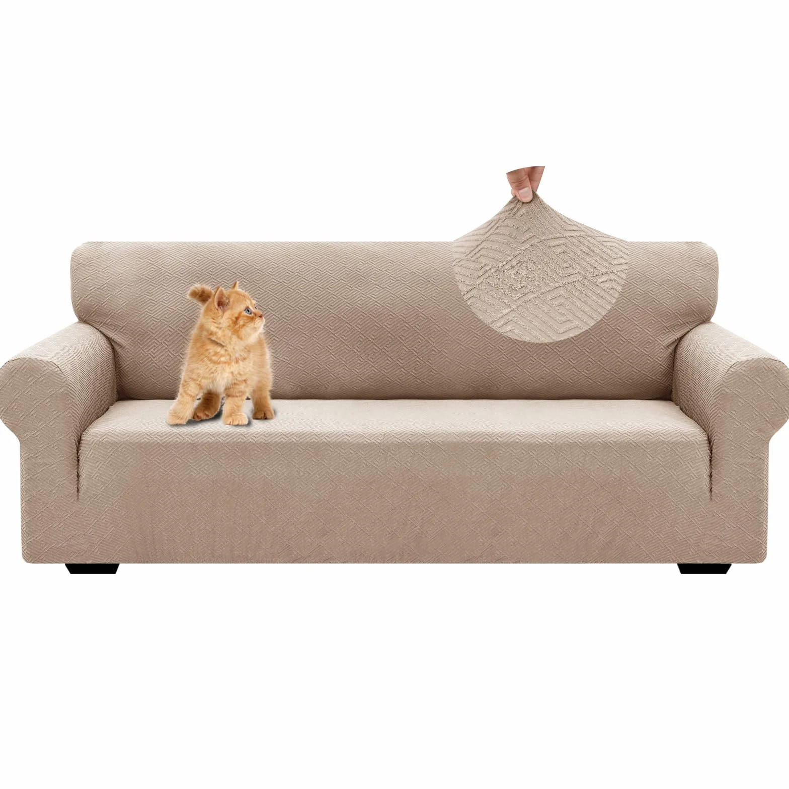 YSTELLAA Housse De Canapé 3 Places Universelle avec Accoudoirs, Protection Griffures Chat Chien, Lavable Antidérapante, Kaki