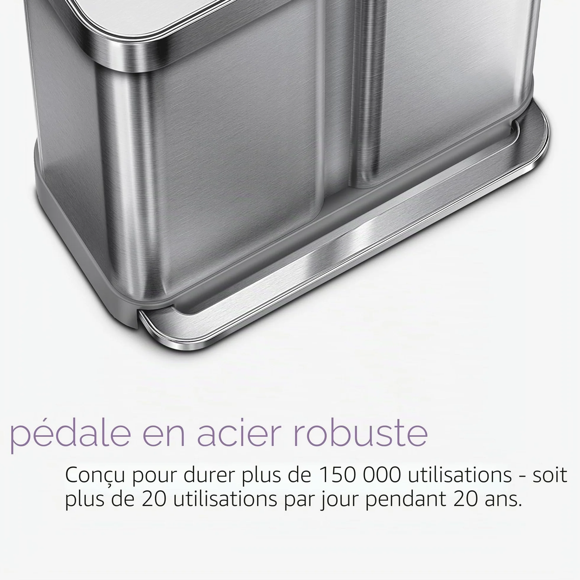 Simplehuman CW2025 poubelle de recyclage rectangulaire acier inoxydable brossé 58 litres 2 bacs