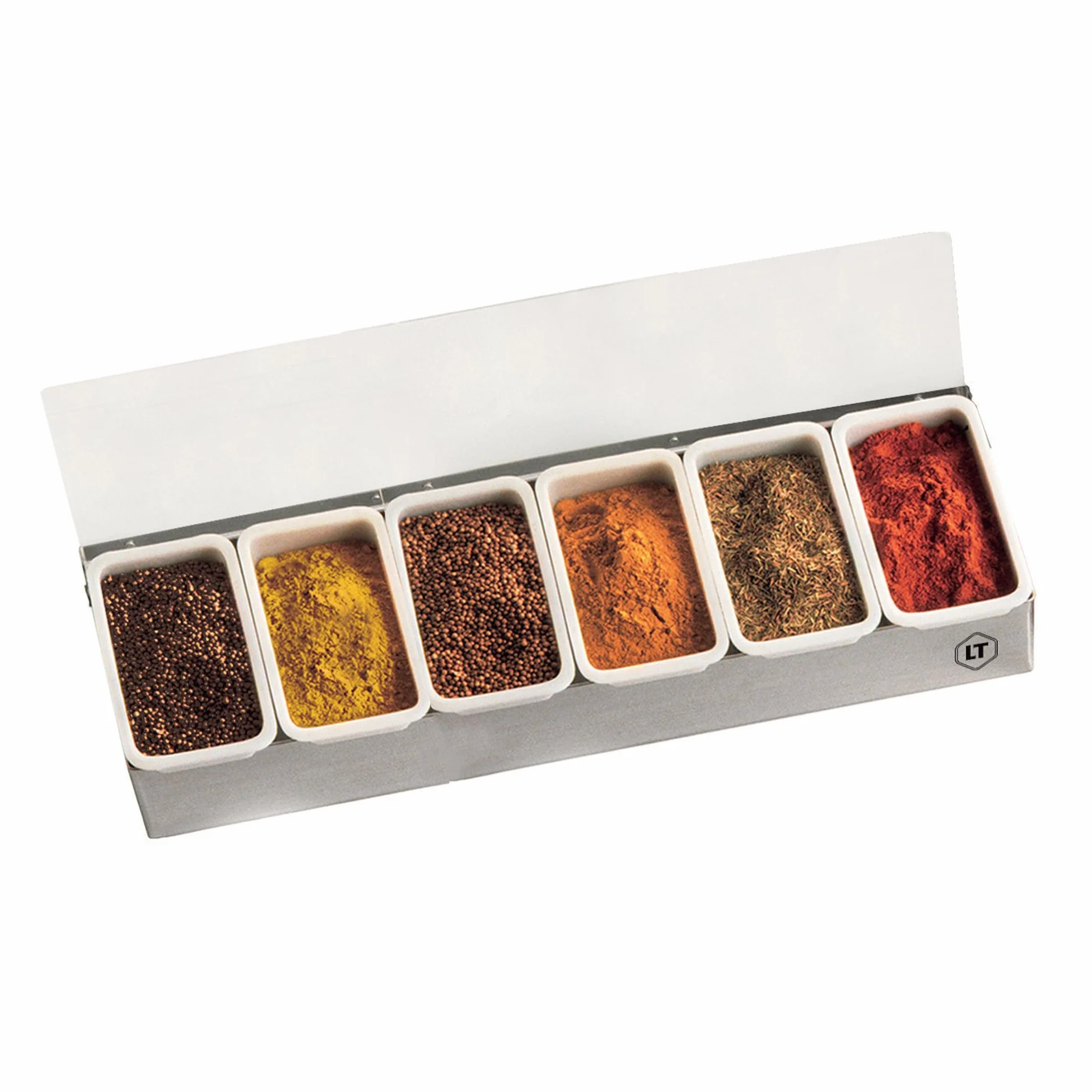 LOUIS TELLIER Boîte à épices 6 compartiments INOX Présentoir Distributeur pratique pour épices ingrédients garnitures Qualité professionnelle