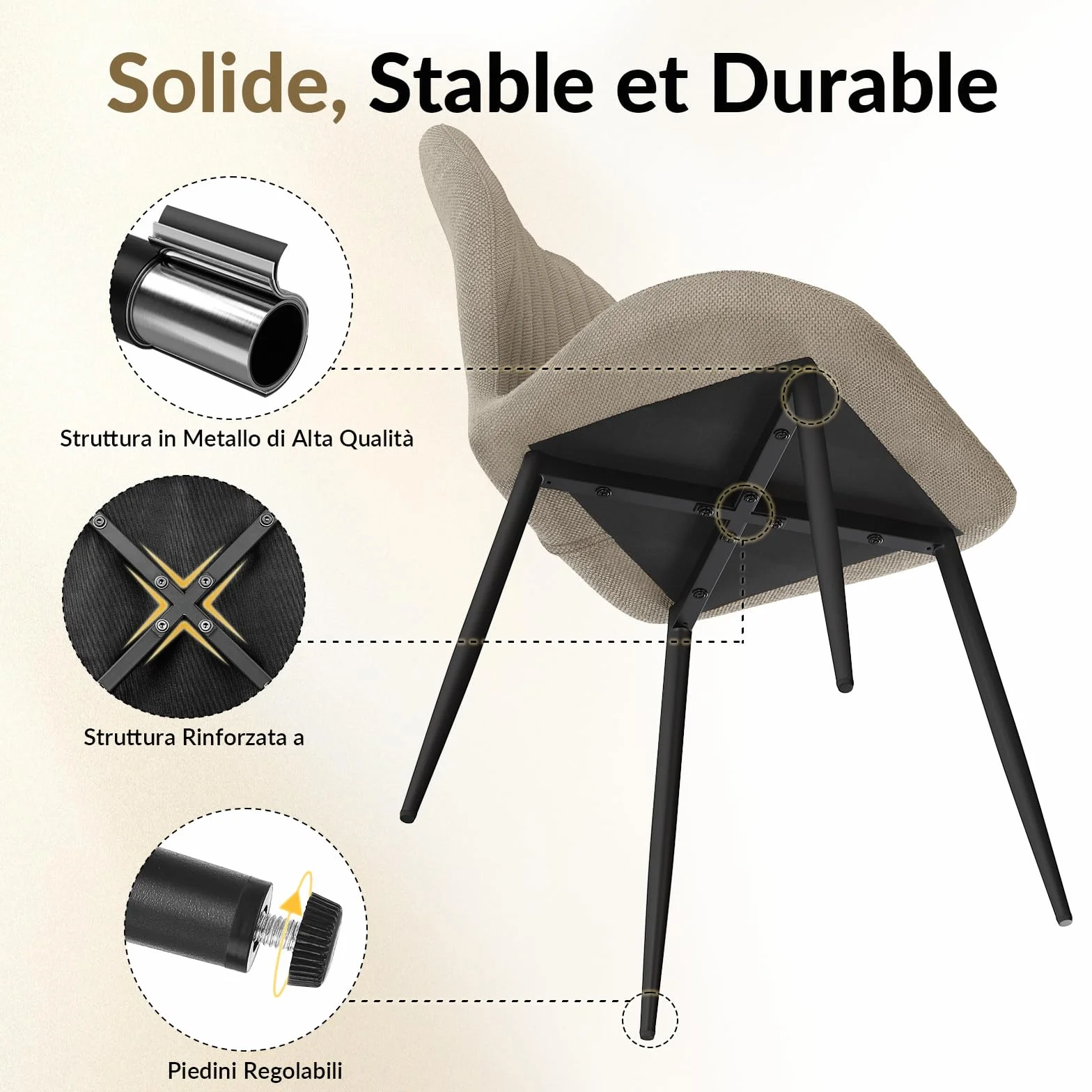 JIJIAN Lot de 6 Chaises de Salle à Manger, Chaise tapissée, Dossier en Tissu, Pieds en Métal, Gris Brun