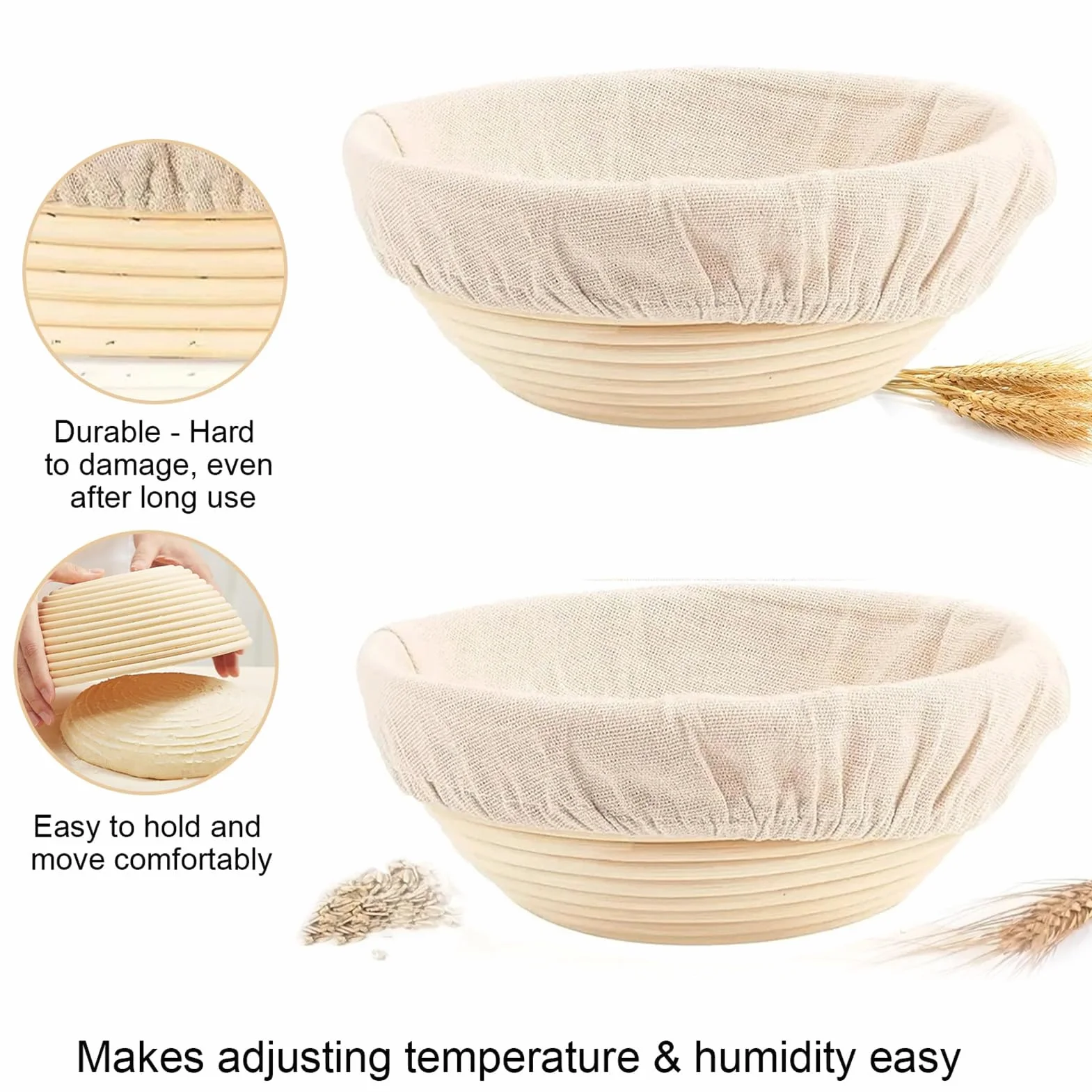 Kit de démarrage au levain avec panier grille-pain naturel, 2 paniers de fermentation et 750 ml pâte aigre