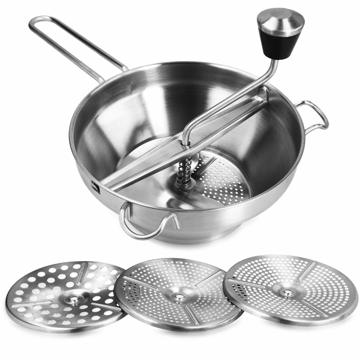 Navaris Presse-Légumes Manuel Moulin à Légumes Ø 19 cm Inox - Passe-vite avec 3 Grilles