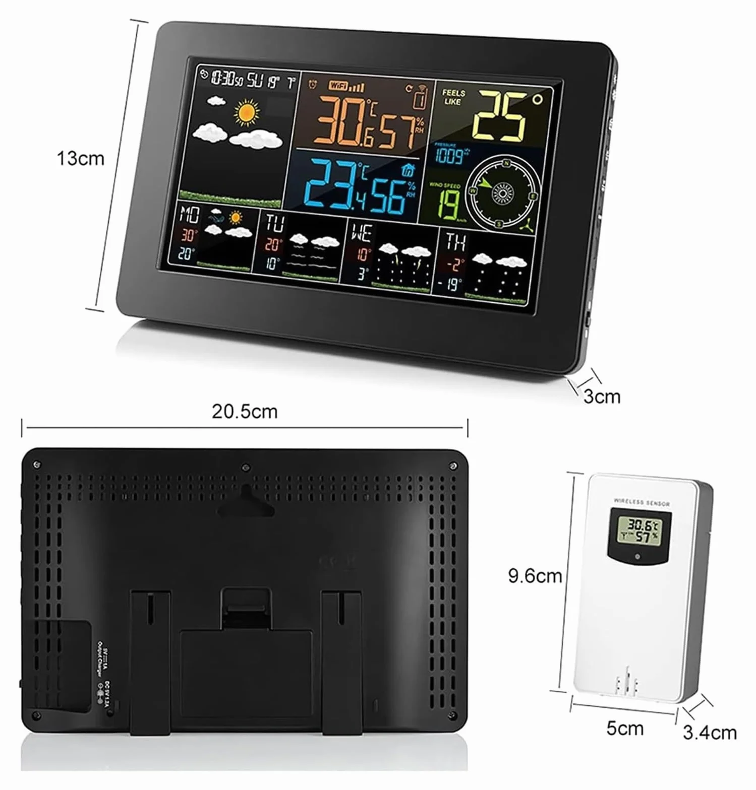 Station Météo WiFi sans Fil, Thermomètre Intérieur Extérieur Numérique avec Affichage Couleur, Horloge et Rétroéclairage Réglable