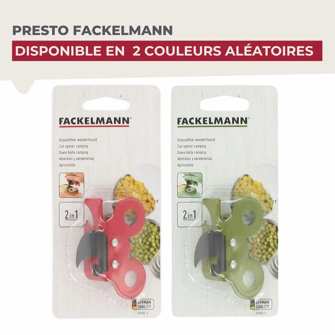Fackelmann Ouvre-boîte Manuel 2 en 1 Acier Inoxydable 7,3 x 4,5 x 2,5 cm Rouge Vert