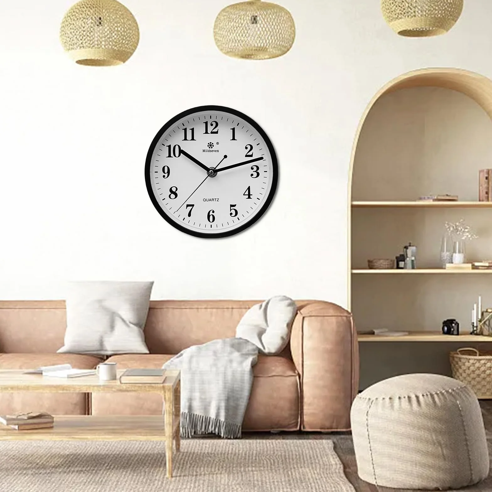 Grande horloge murale à quartz silencieuse moderne noire pour cuisine salon bureau