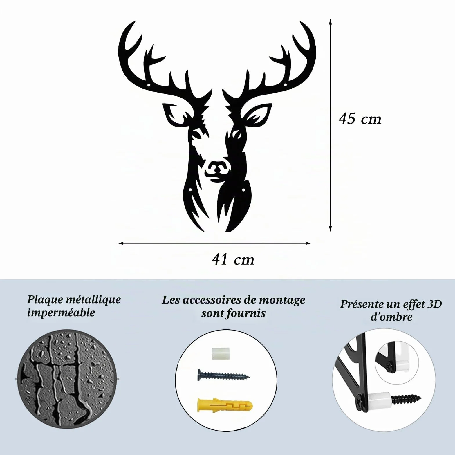 Huspox Grand Art Mural Cerf en Métal Décoration 41x45cm, Décoration de Chasse pour Salon