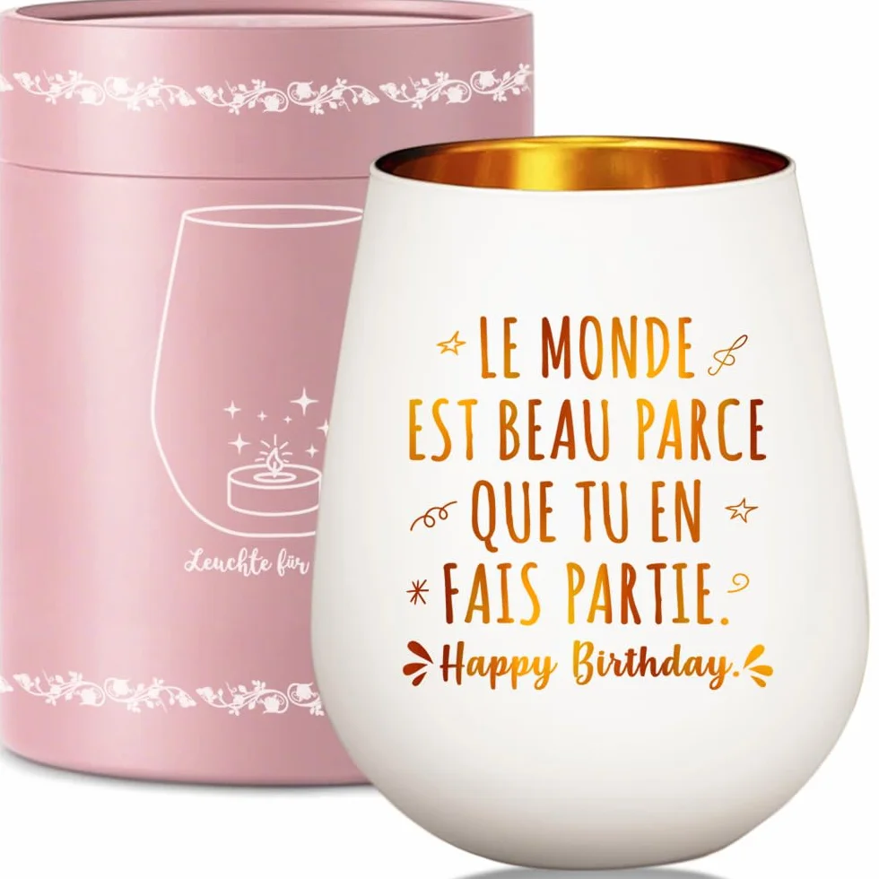 Bougie Bougeoir en Verre Romantique Cadeau Anniversaire Femme Happy Birthday