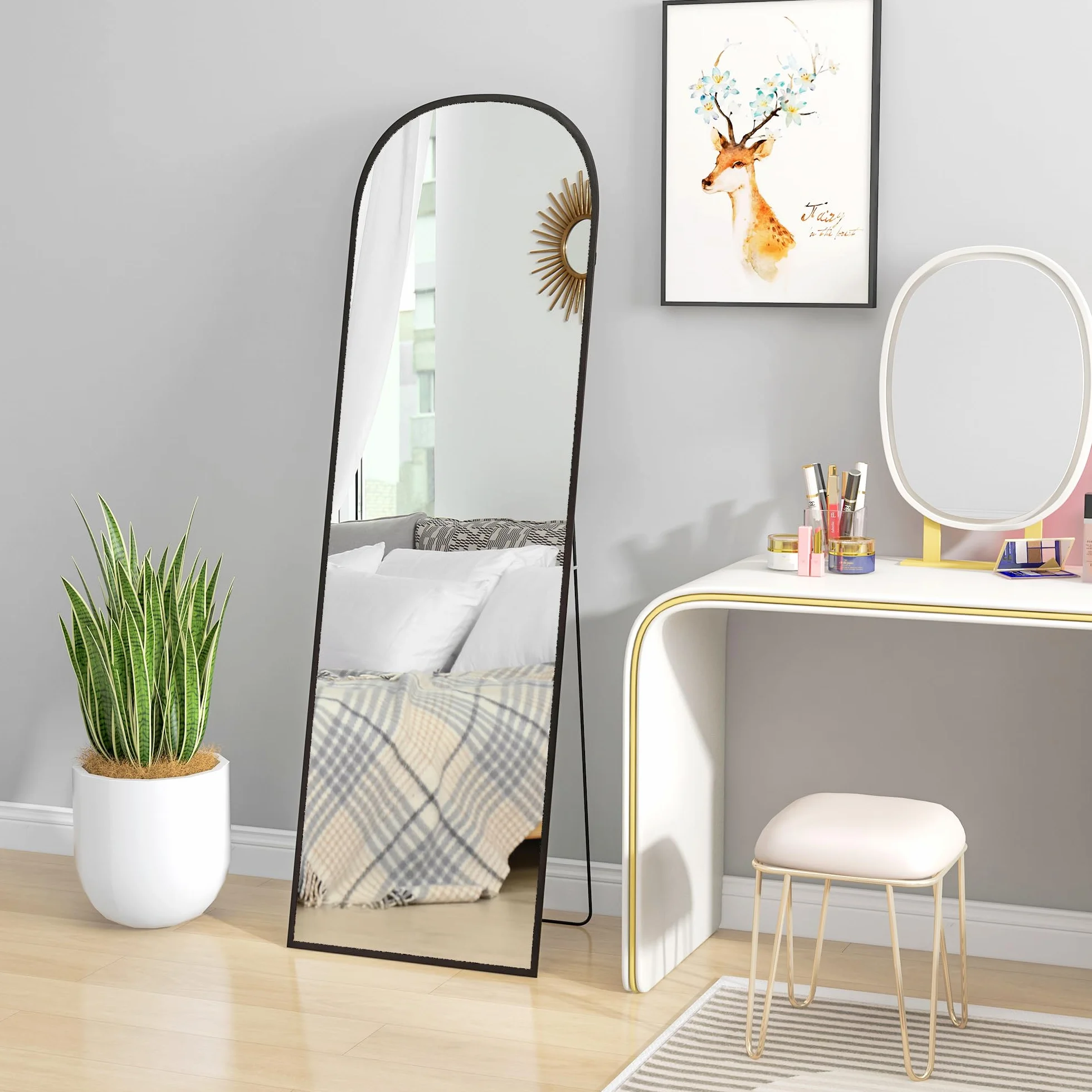 HOMCOM Miroir sur Pied Mural Rectangulaire Cadre Aluminium 50 x 161,5 cm Noir