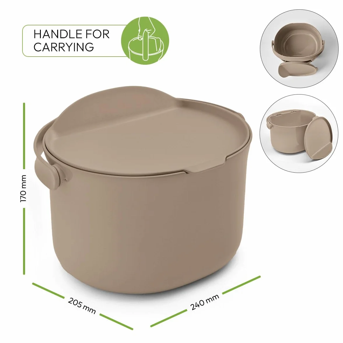 Skaza Organko Daily Poubelle à Compost 3,3L – Petite Poubelle de Cuisine avec Couvercle, Plastique Recyclé, Cappuccino