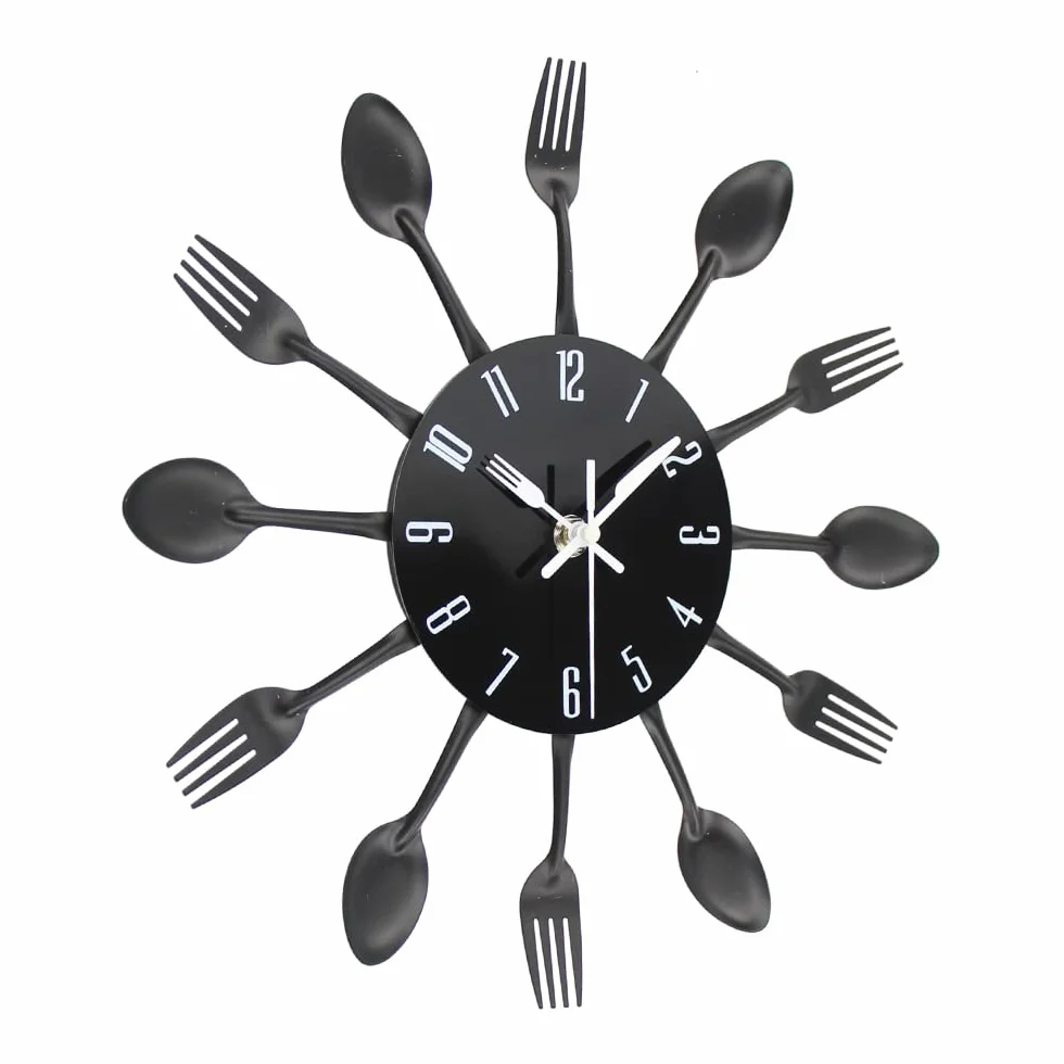 Horloge de cuisine effet miroir 32x32x4cm Noir avec autocollant 3D
