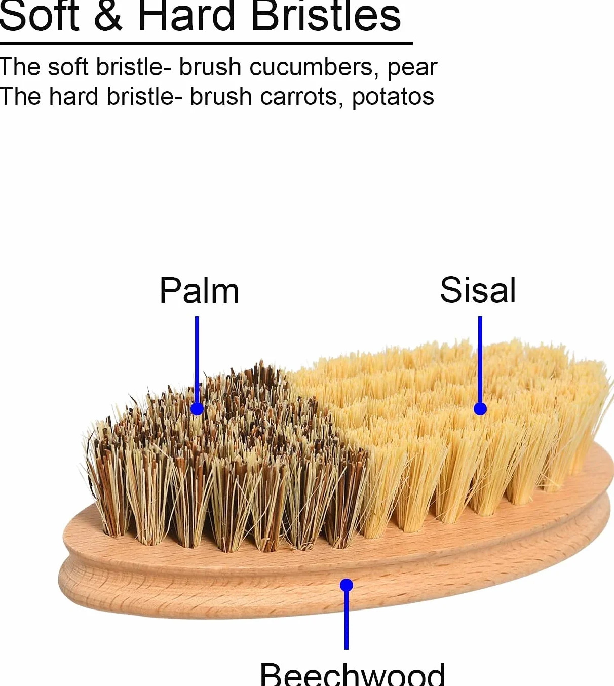 Brosse à légumes Veggie côté dur et doux manche en bois sisal outils de nettoyage fruits