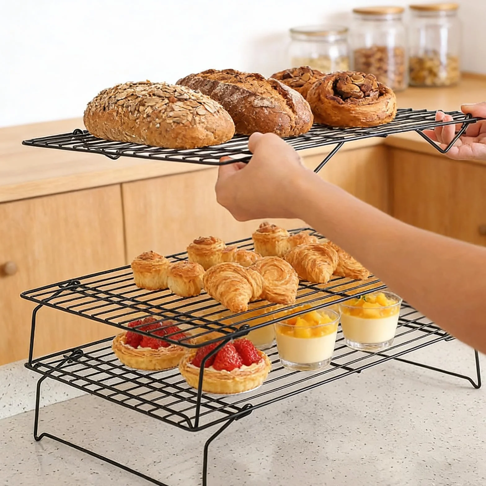 Lot de 6 grilles de refroidissement 40 x 25 x 7,5 cm en acier inoxydable empilable pour pâtisserie