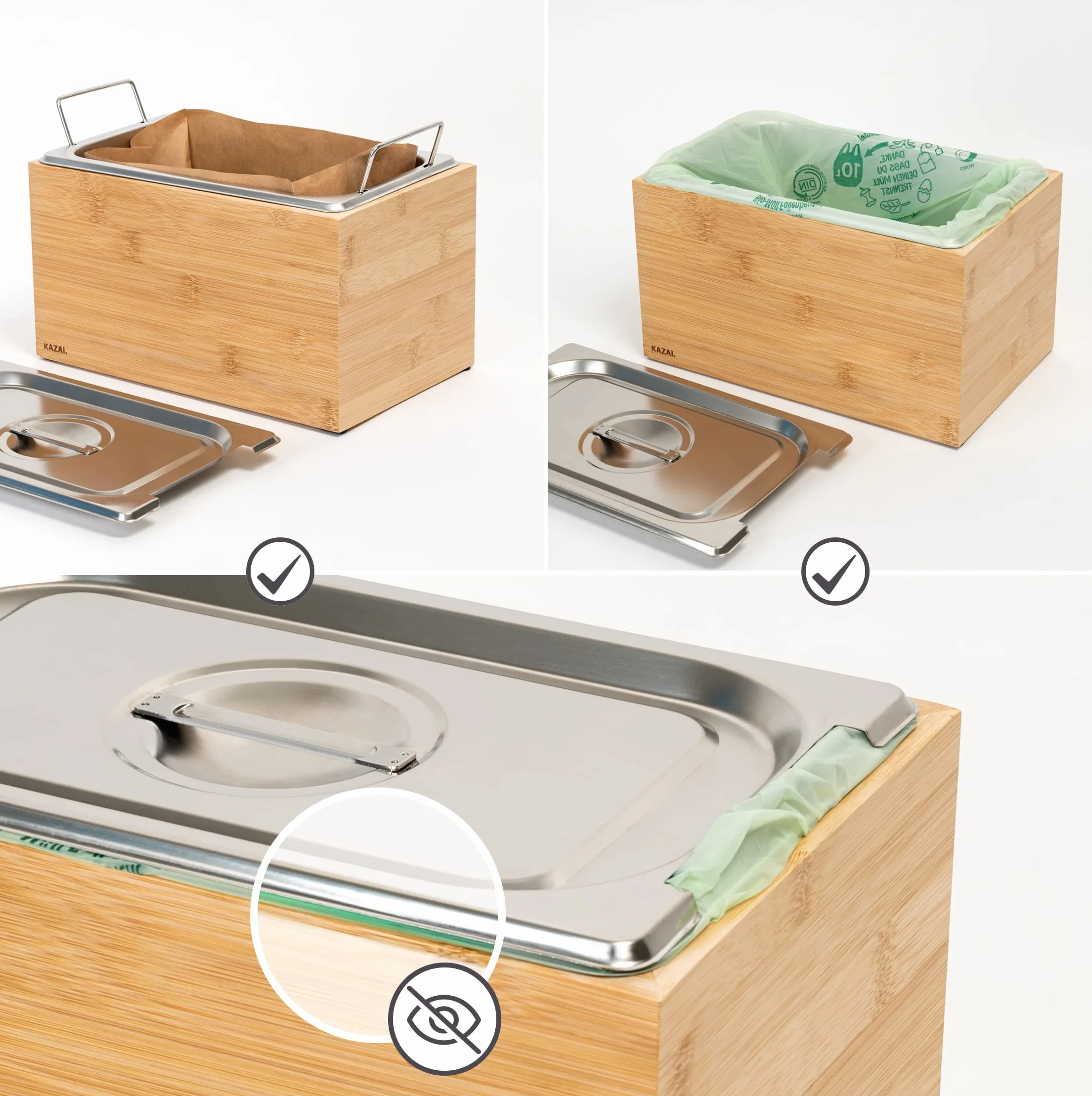 Poubelle Organique 4.5L Composteur de Cuisine Bambou Passe au Lave-Vaisselle KAZAI