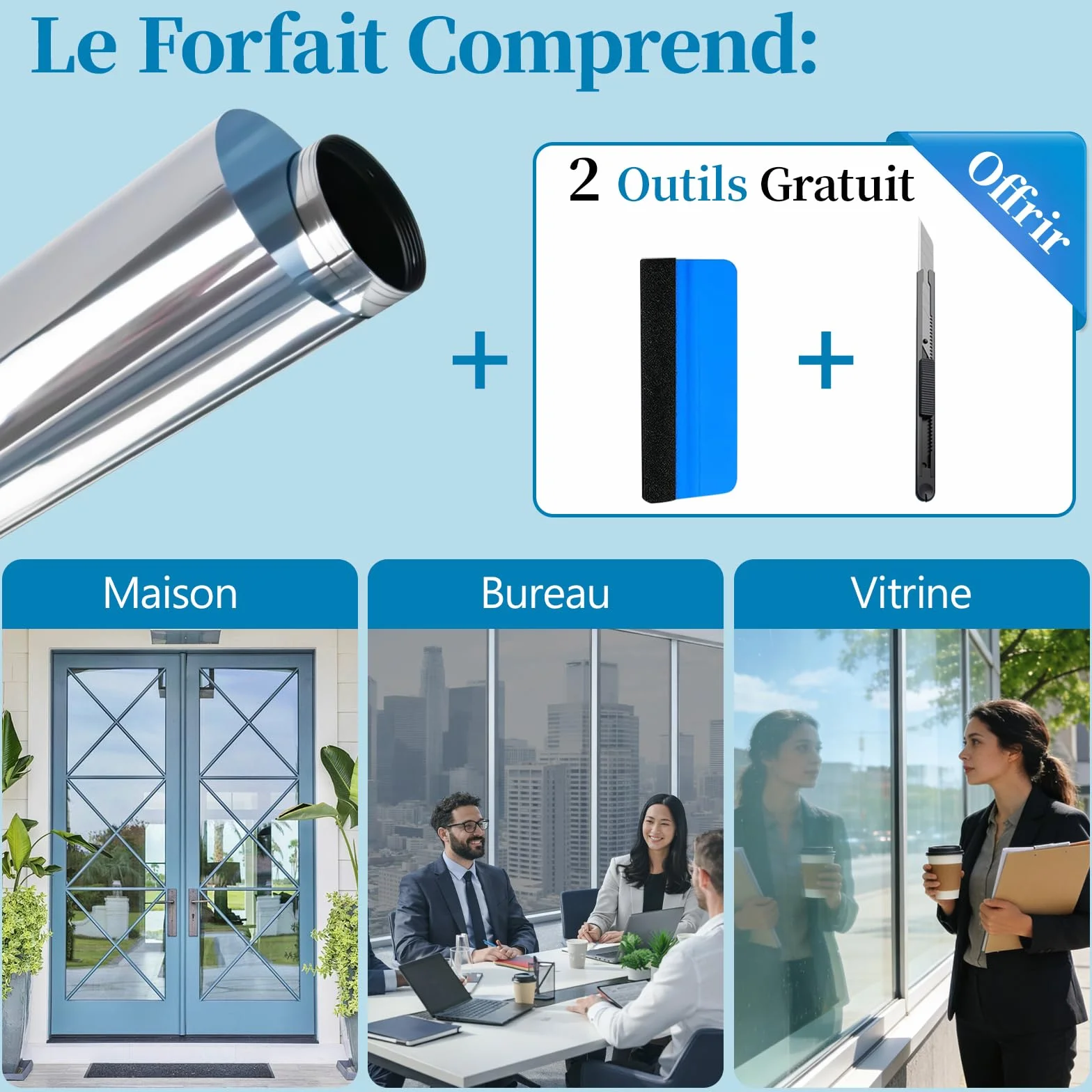 Film Fenetre Anti Regard sans Colle Anti Chaleur Effet Miroir sans Tain Brise Vue Anti UV 44.5x200cm