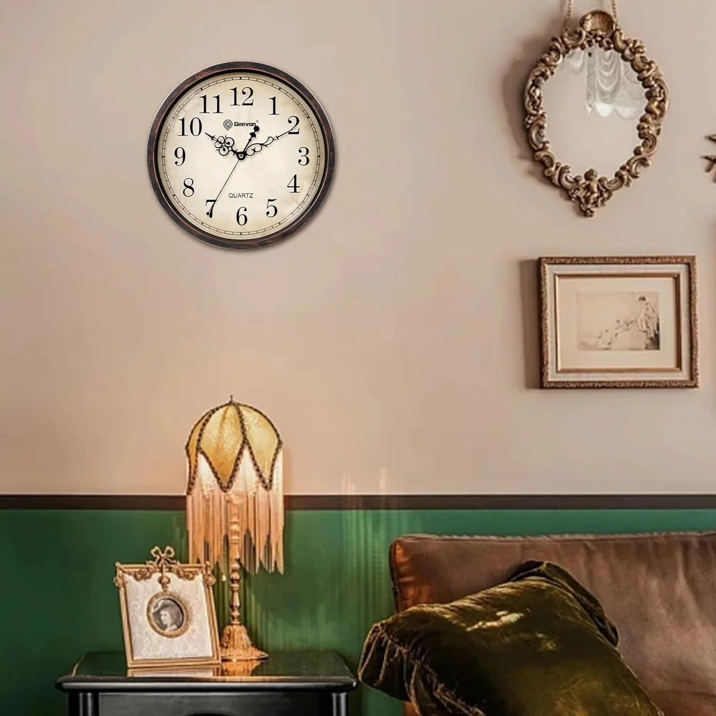Geevon Horloge Murale Vintage Silencieuse Analogique Quartz Décorative 30 cm Marron foncé