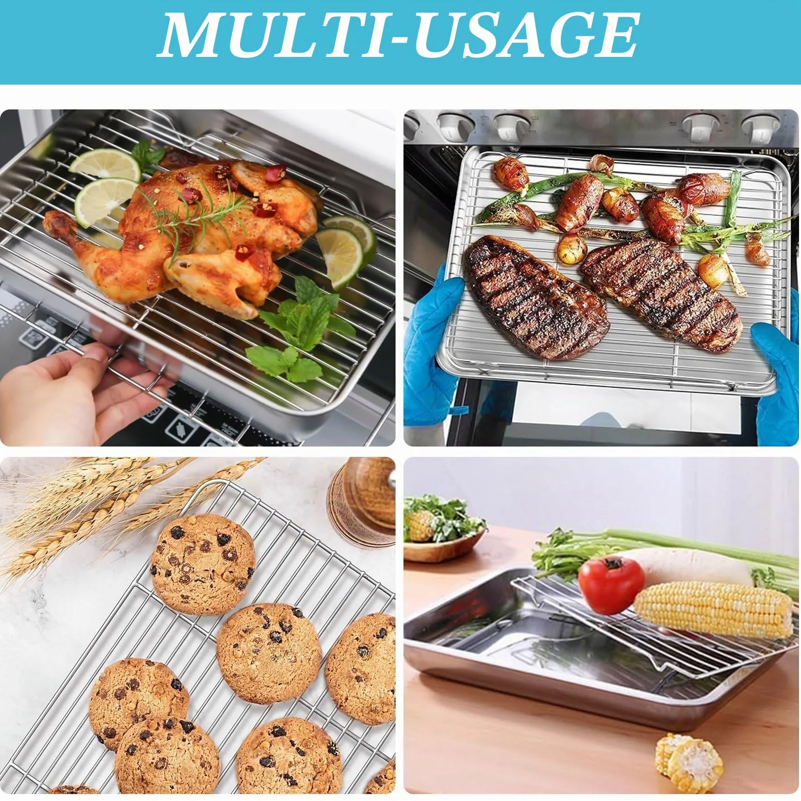 Grille de Refroidissement 30 x 20 cm Acier Inoxydable pour Pâtisserie et Cuisson avec Pinceau