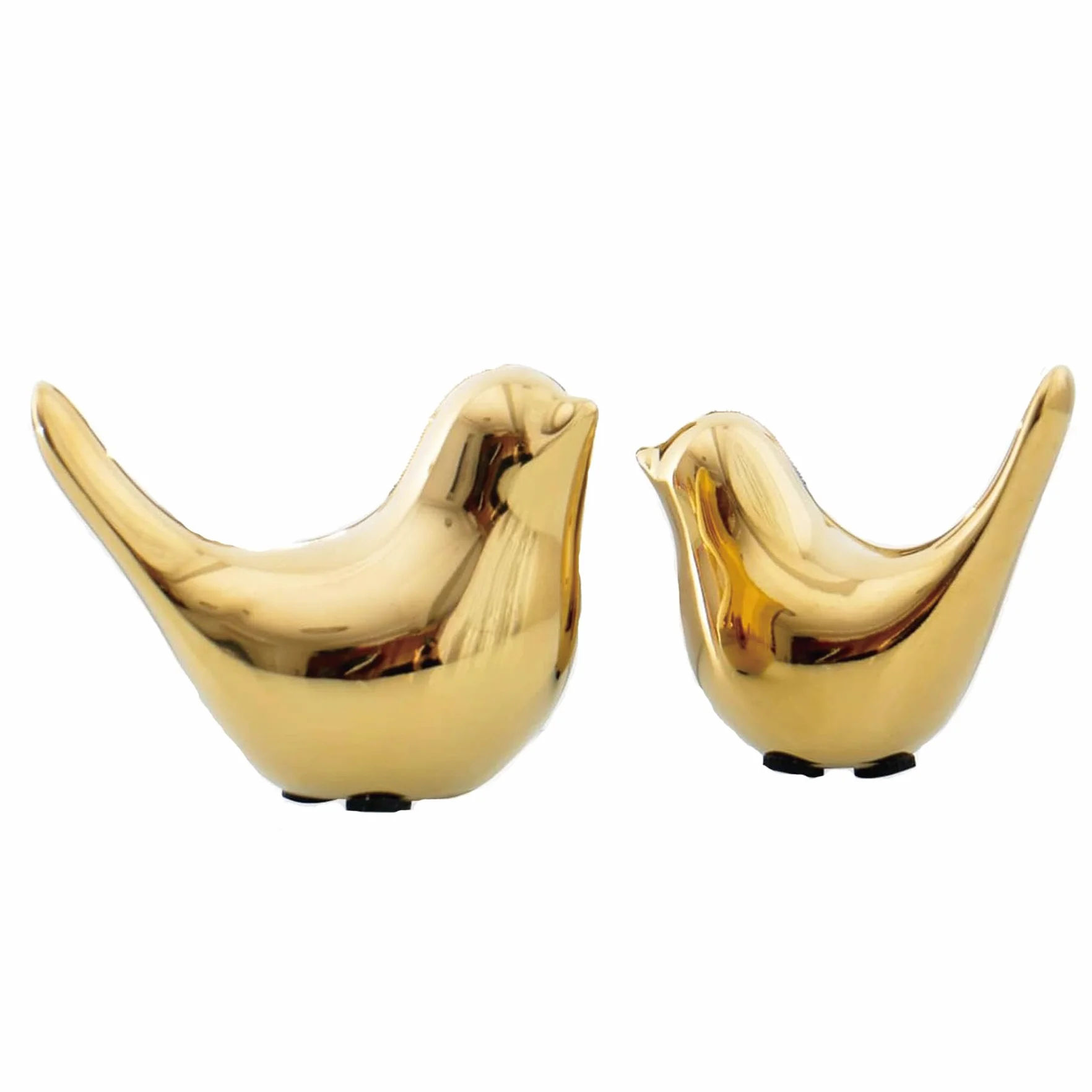 Lot de 2 statues d'oiseaux en céramique, sculptures modernes pour jardin, maison, bureau (Or)