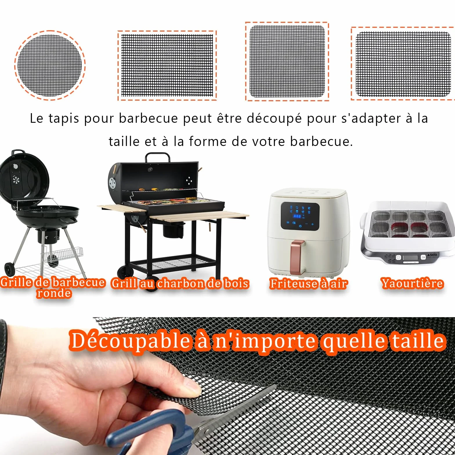 Grille Barbecue découpable 42x36 cm Tapis de Cuisson Réutilisables Anti-adhésif pour Gril électrique Gaz Charbon