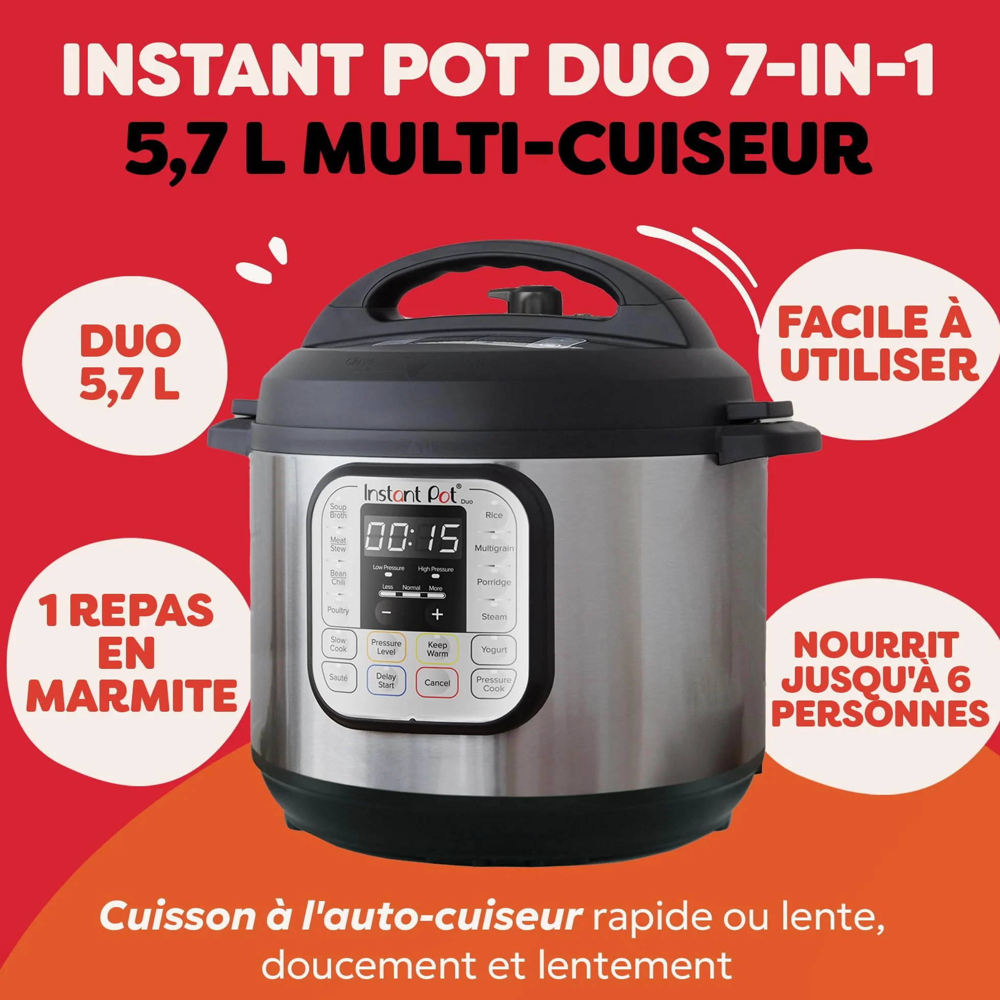 Instant Pot Duo 60 7 en 1 Autocuiseur Multifonction Acier Inoxydable 5.7 L