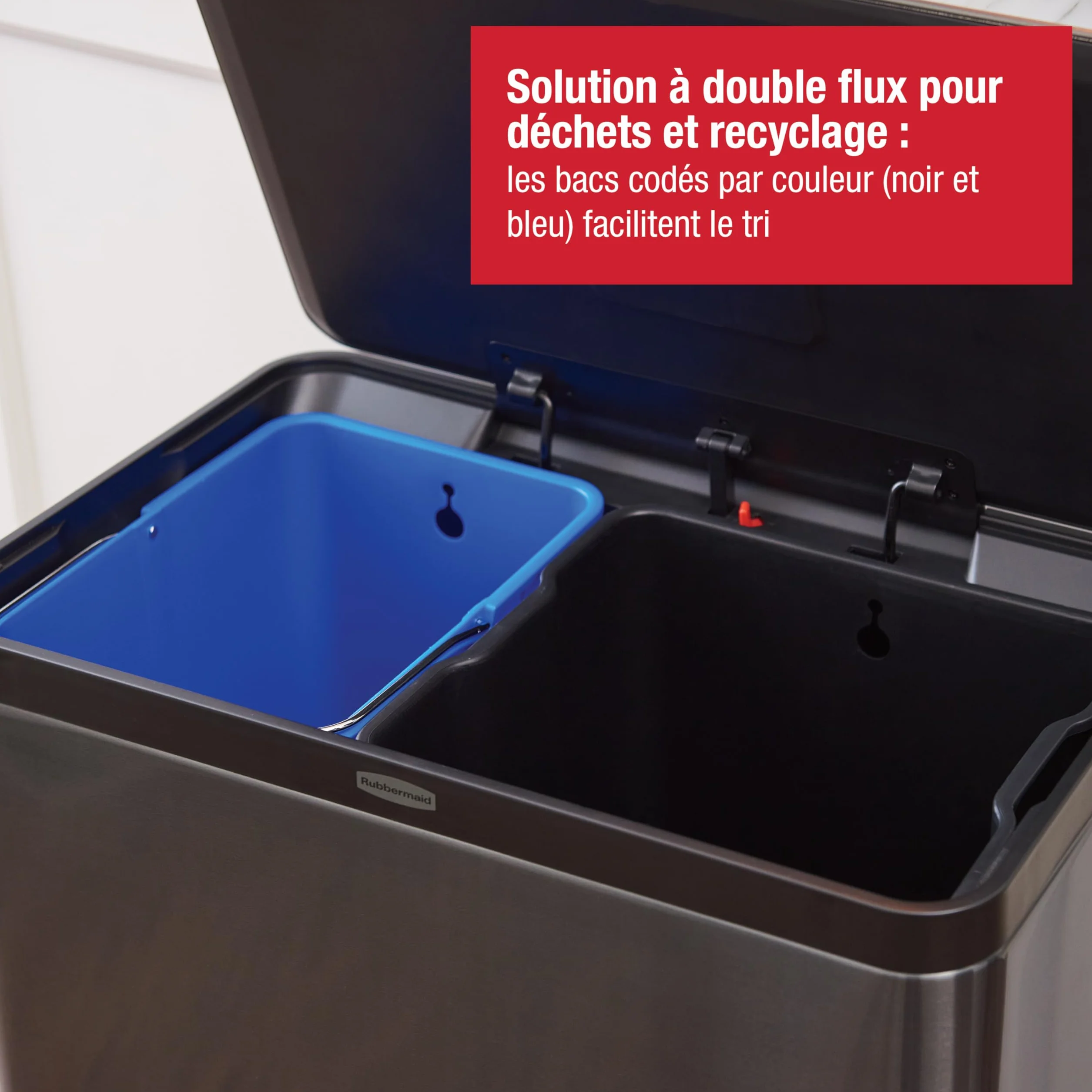 Rubbermaid Poubelle Double Flux Elite inox 60L Gris Charbon