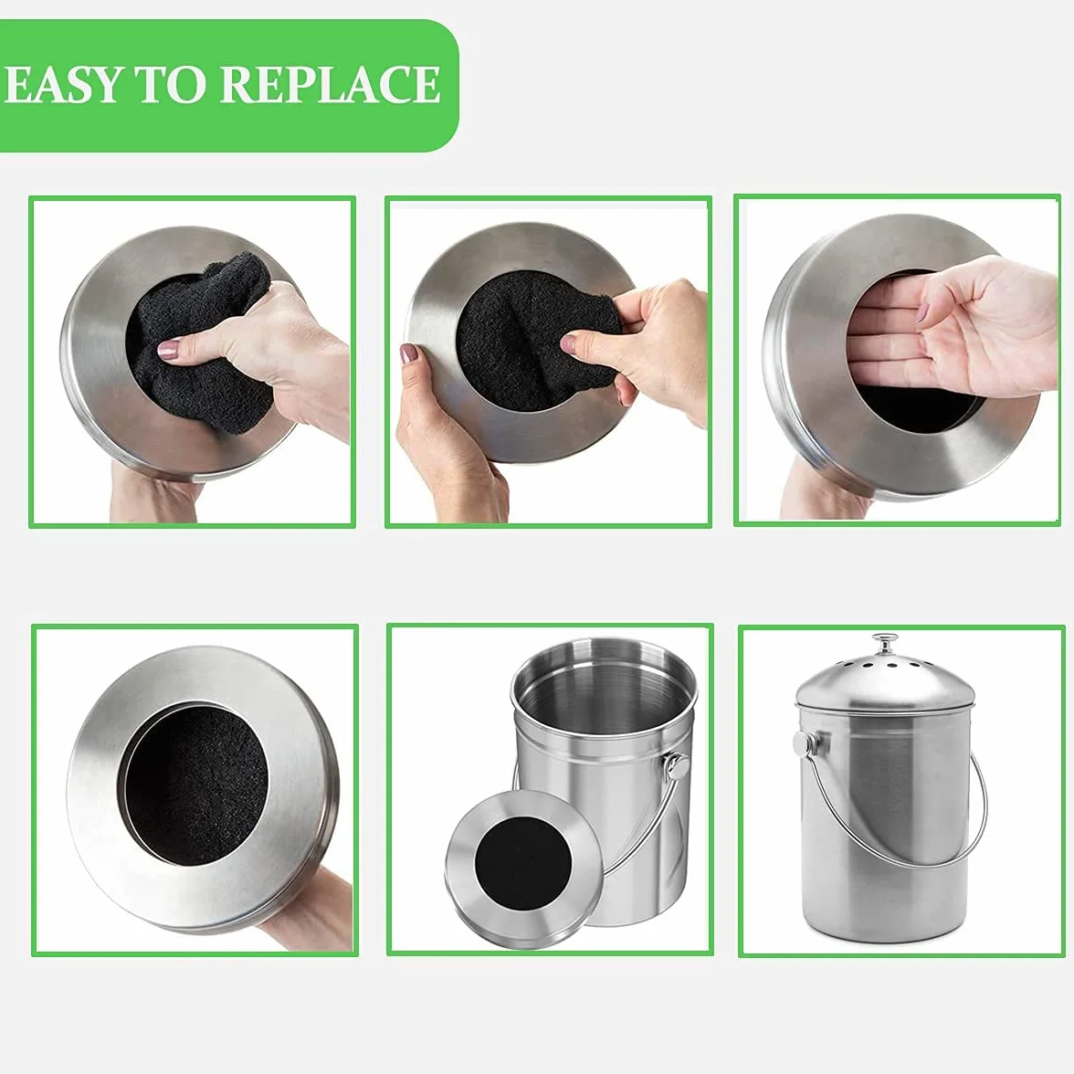Filtres à Charbon Actif Anti-Odeur pour Poubelles à Compost Ronds Taille Universelle Compatibles jusqu'à 17 cm Lot de 8