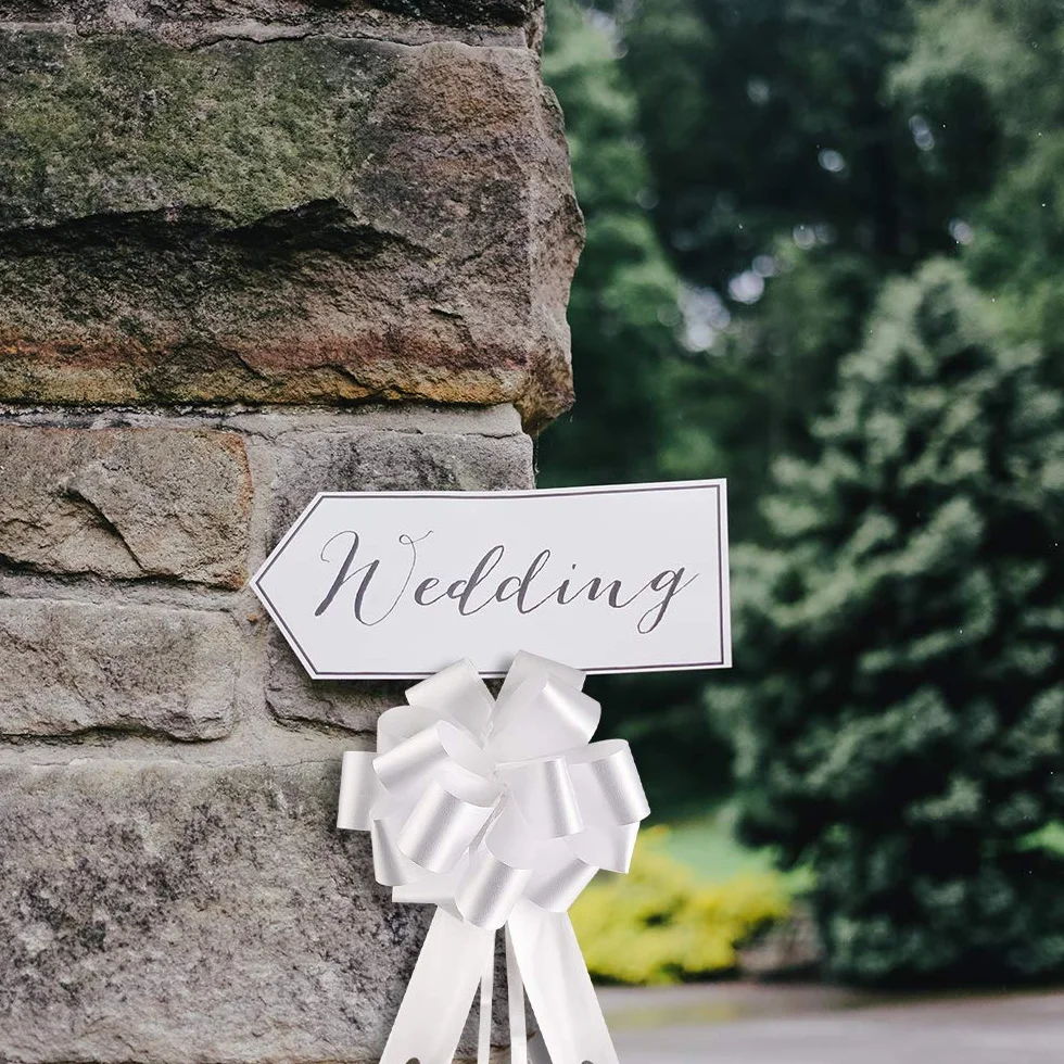 Faburo 80pcs Nœuds Automatiques à Tirer en Ruban Blanc pour Mariage Décoration