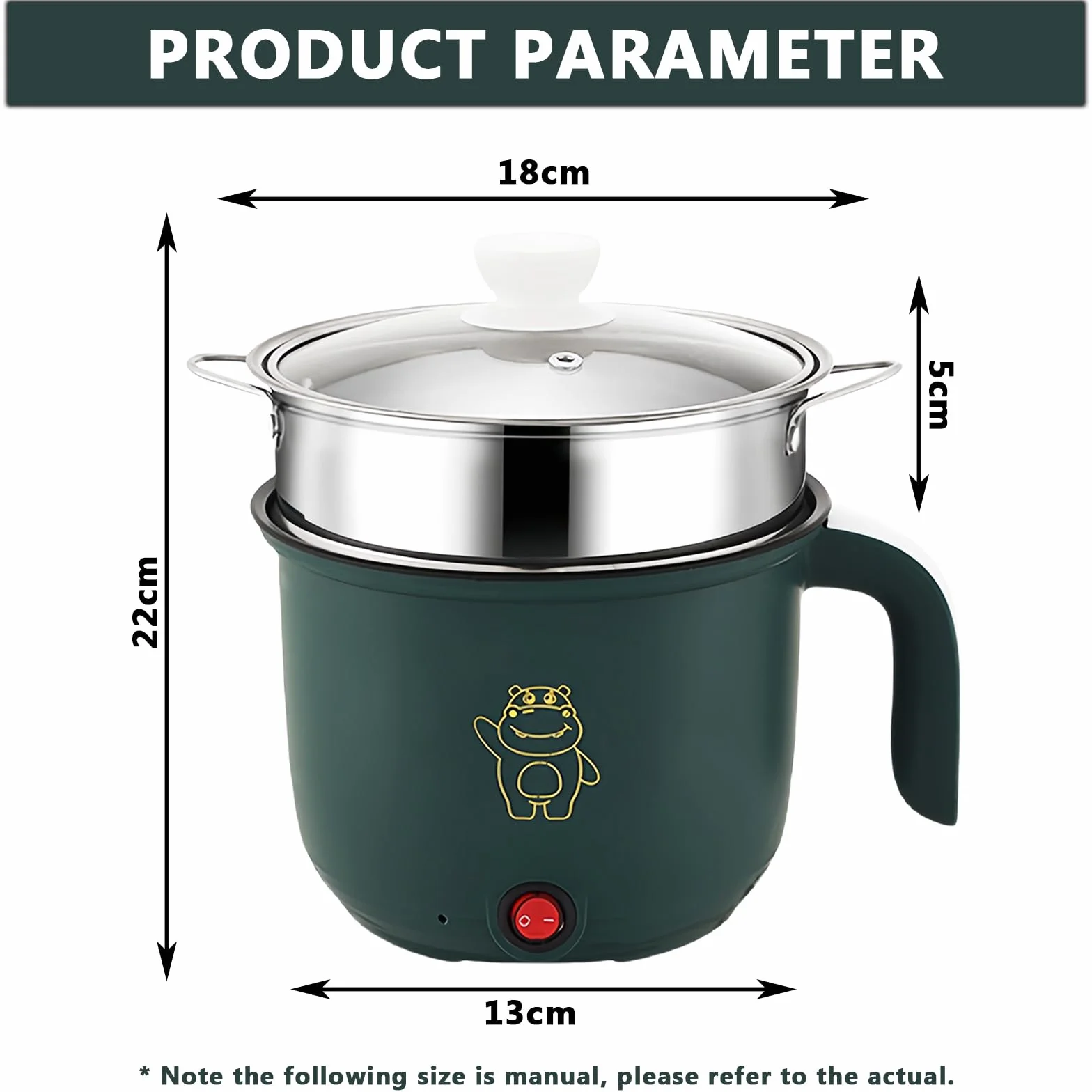 Casserole électrique 1,8 L antiadhésif, Mini fondue électrique, Multicuiseur portable avec cuiseur vapeur