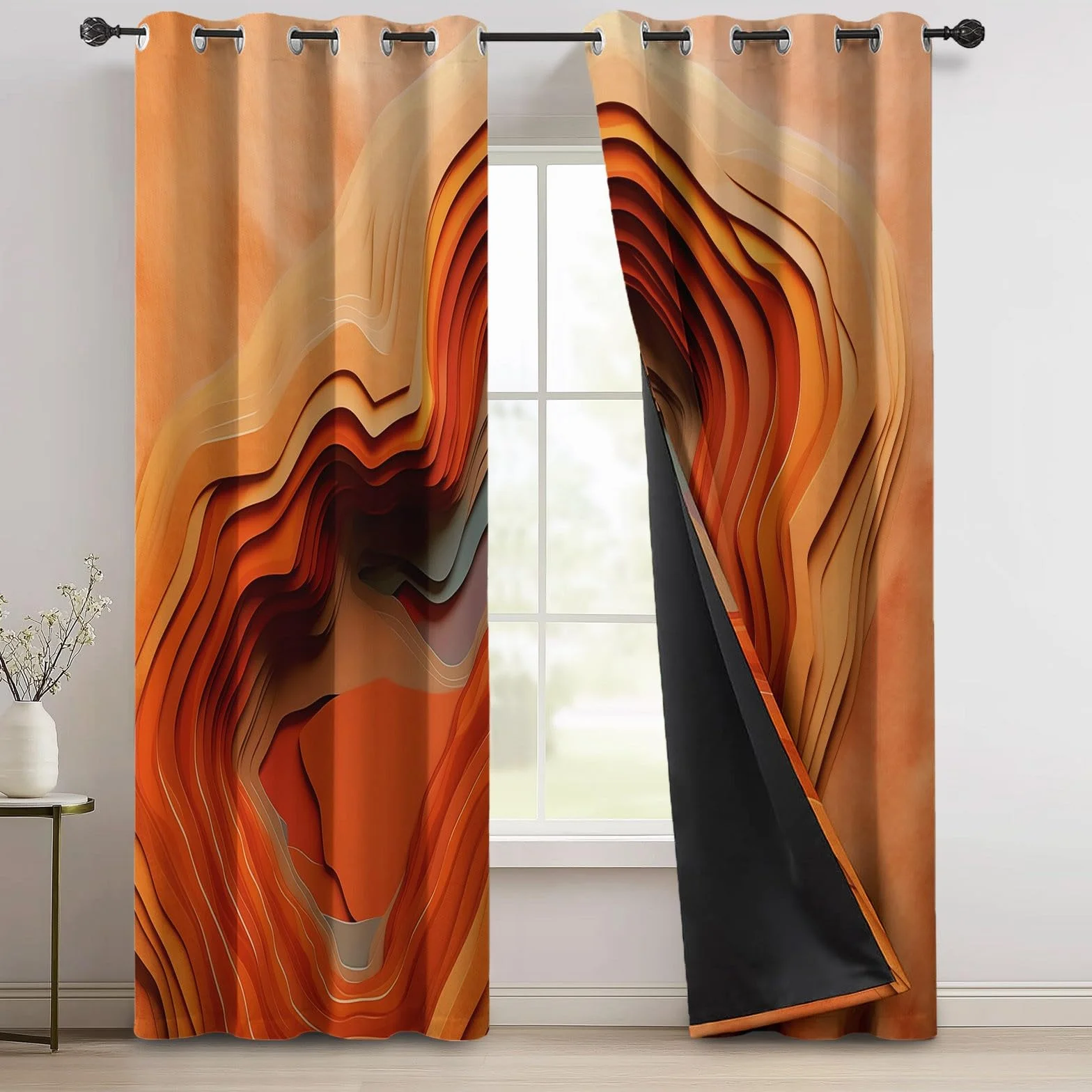 Rideaux à Oeillets 70x240 cm 2 Panneaux Désert Abstrait Isolant Opaque Orange Marron