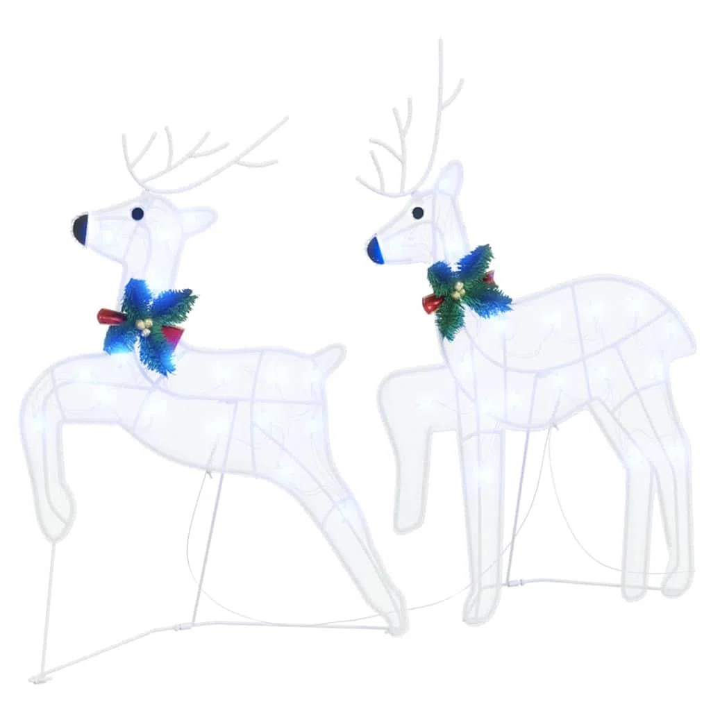 Rennes LED 7 pièces en Tissu Blanc pour décoration de Noël intérieur extérieur avec éclairage USB Style Art Déco, Dimensions 43 x 18 x 66 cm, Ambiance Festive