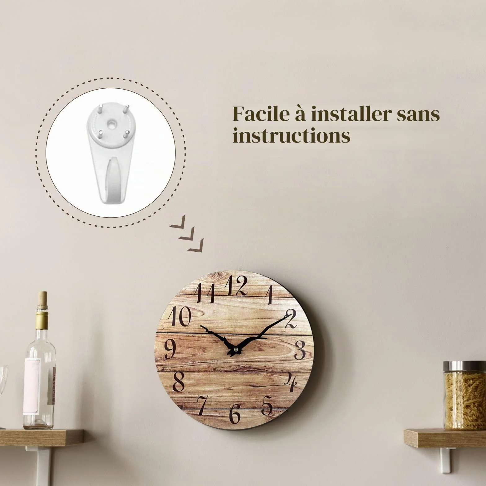 Plumeet Horloge Murale Bois 30cm Quartz Silencieux Noyer Rustique