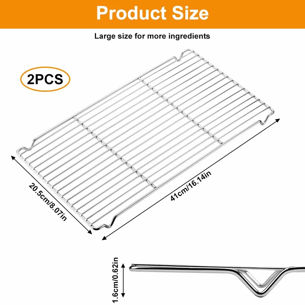 Grille de Refroidissement Patisserie Inox 41x20 cm 2 Pièces Rectangulaire pour Cuisson Gâteaux Biscuits Pain