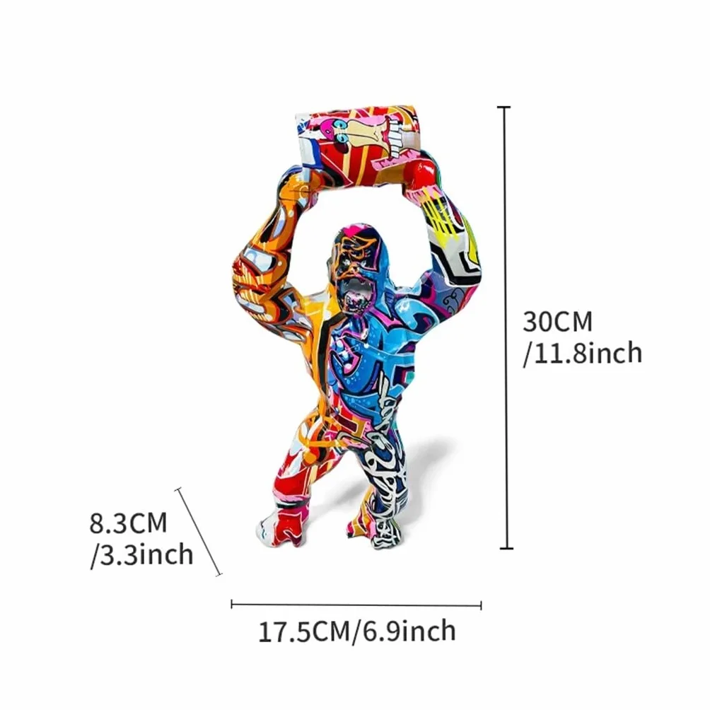 Figurine Gorille Multicolore Créative Résine Sculpture Animale Couleur Splash Décoration Maison Bureau