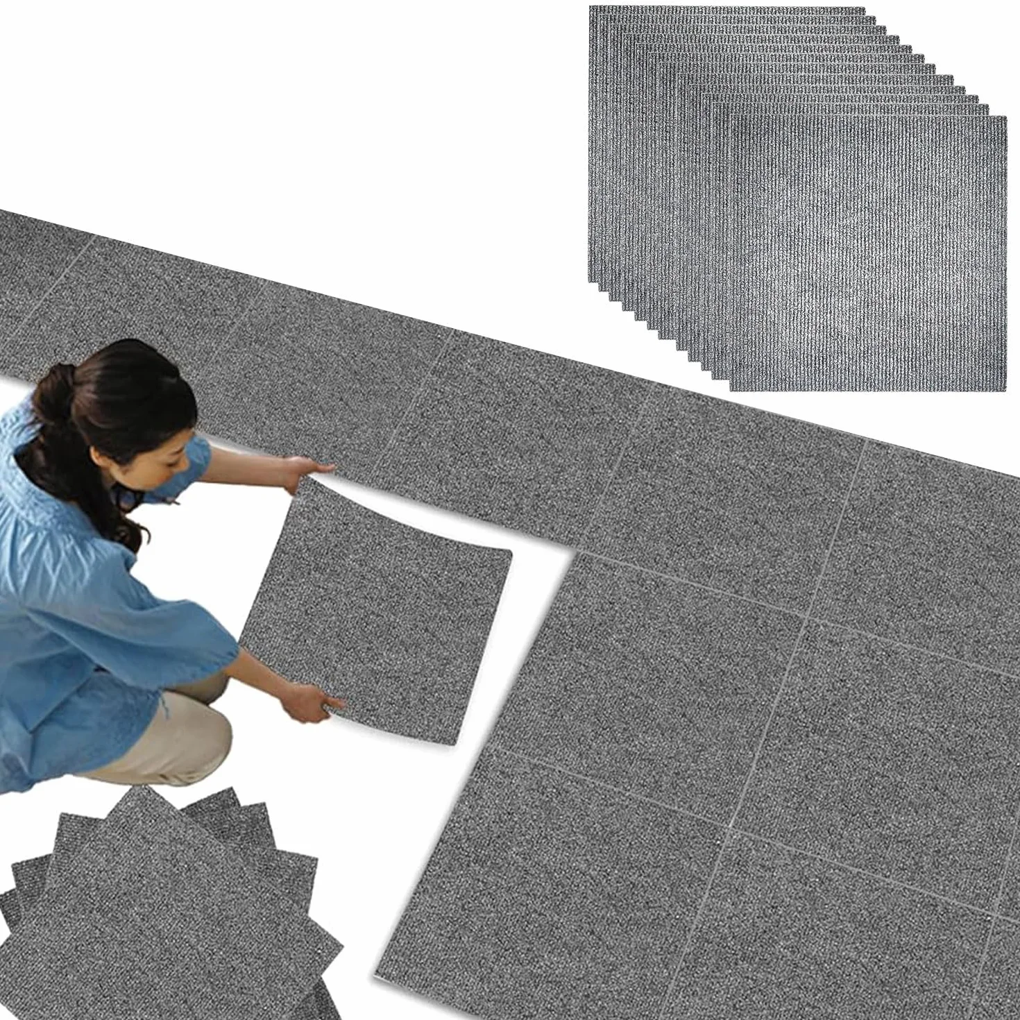 Tapis Antidérapant 30x30 cm Gris Lavable Autocollant 12 Pièces pour Salon Chambre Bureau Hôtel
