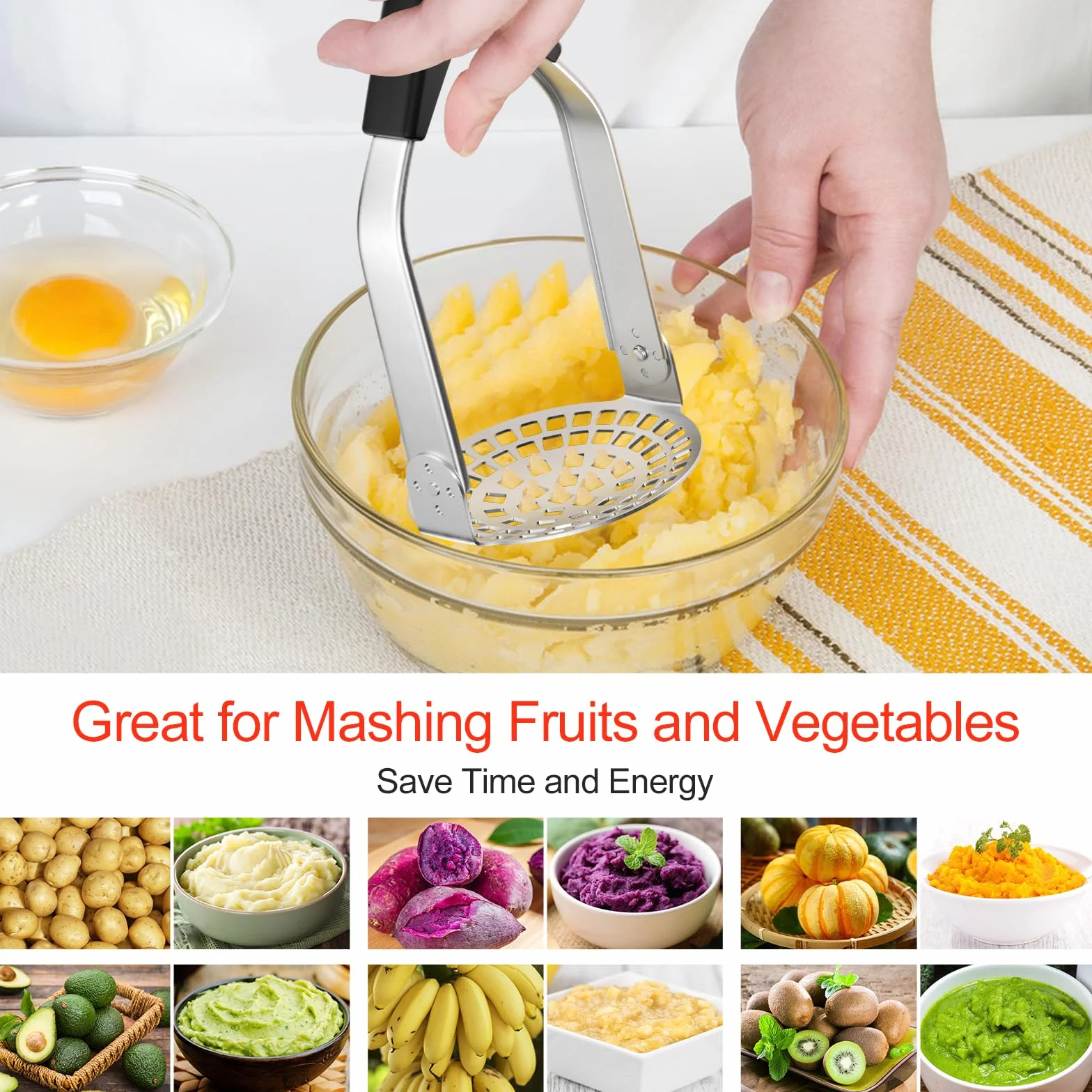 Fousenuk Presse-Purée Pommes de Terre Acier Inoxydable Professionnel Manuel Pliable