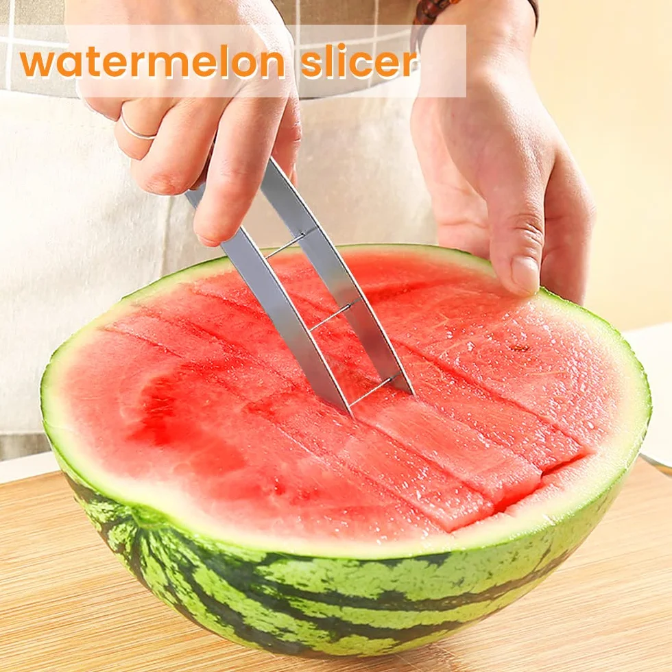 Couteau Pastèque Trancheur Coupe Acier Inoxydable Watermelon Cutter pour Cantaloup Papaye Fruit du Dragon