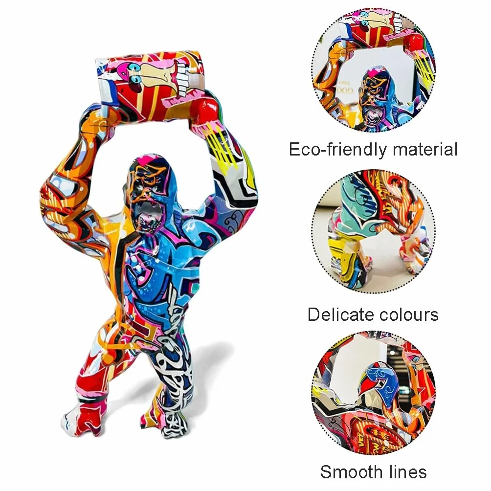 Figurine Gorille Multicolore Créative Résine Sculpture Animale Couleur Splash Décoration Maison Bureau