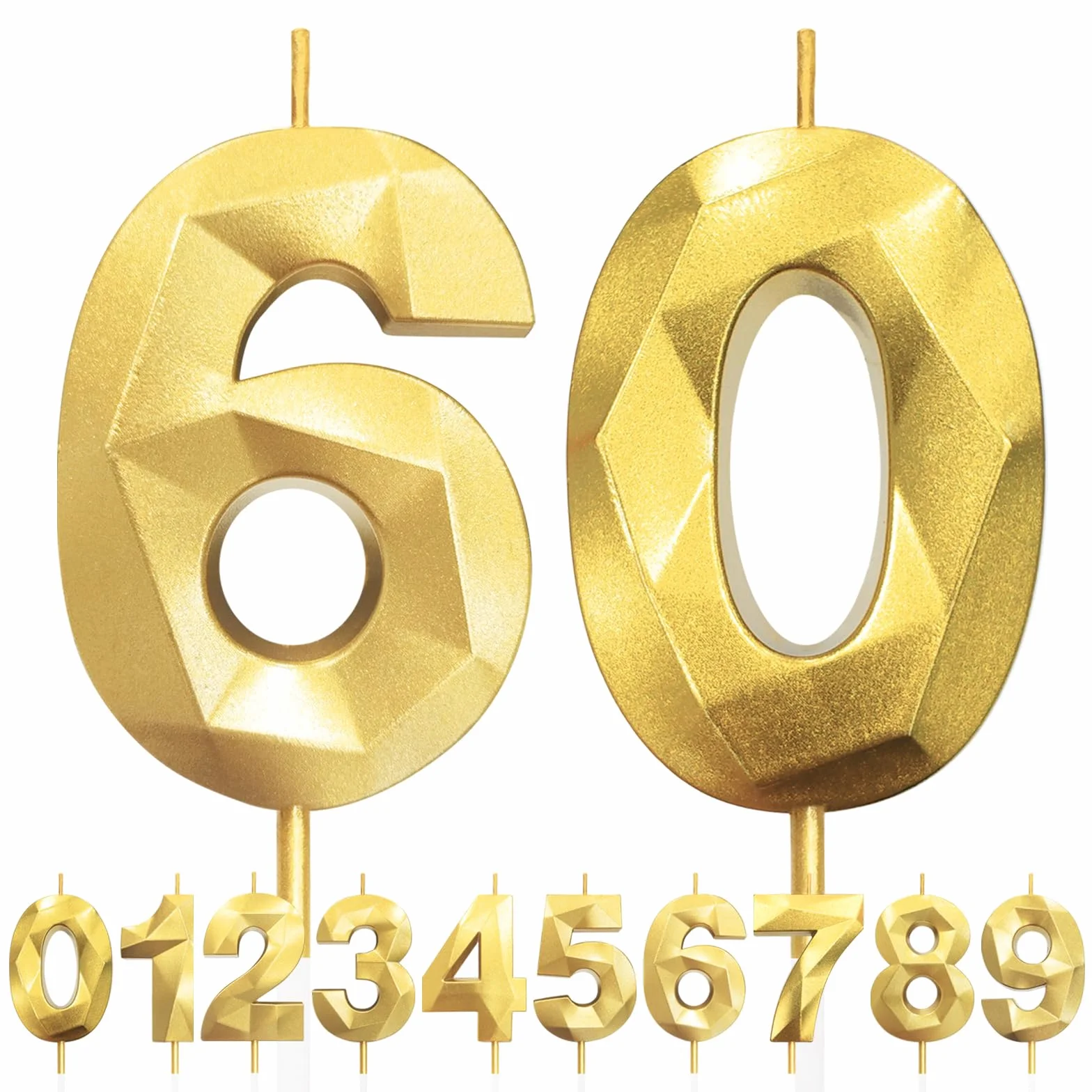 Bougies d'anniversaire 60 ans Doré 3D Décoration Gâteau Fête