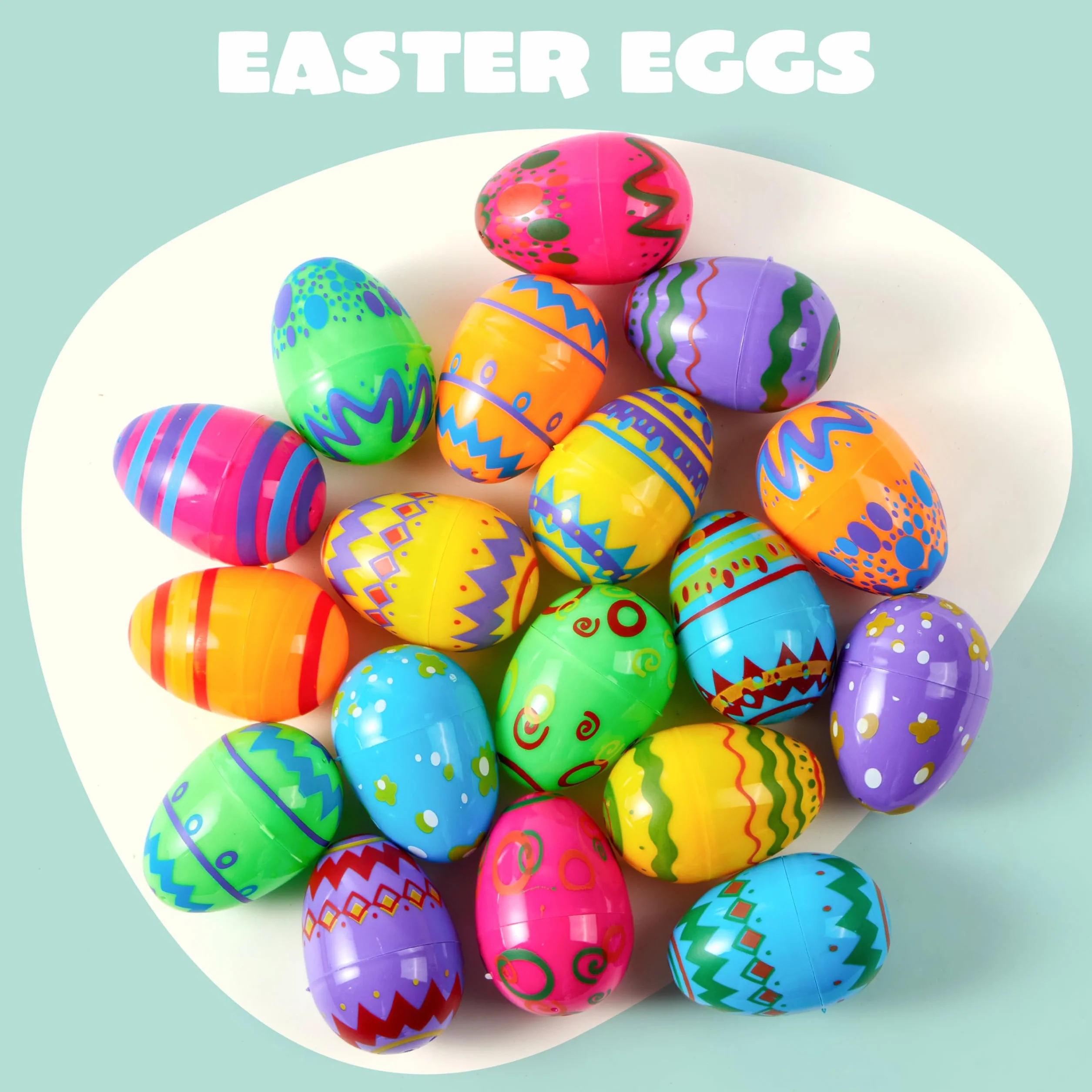 JOYIN 18PCS 8cm Oeufs de Pâques imprimés en plastique colorés vides remplissables pour chasse de Pâques